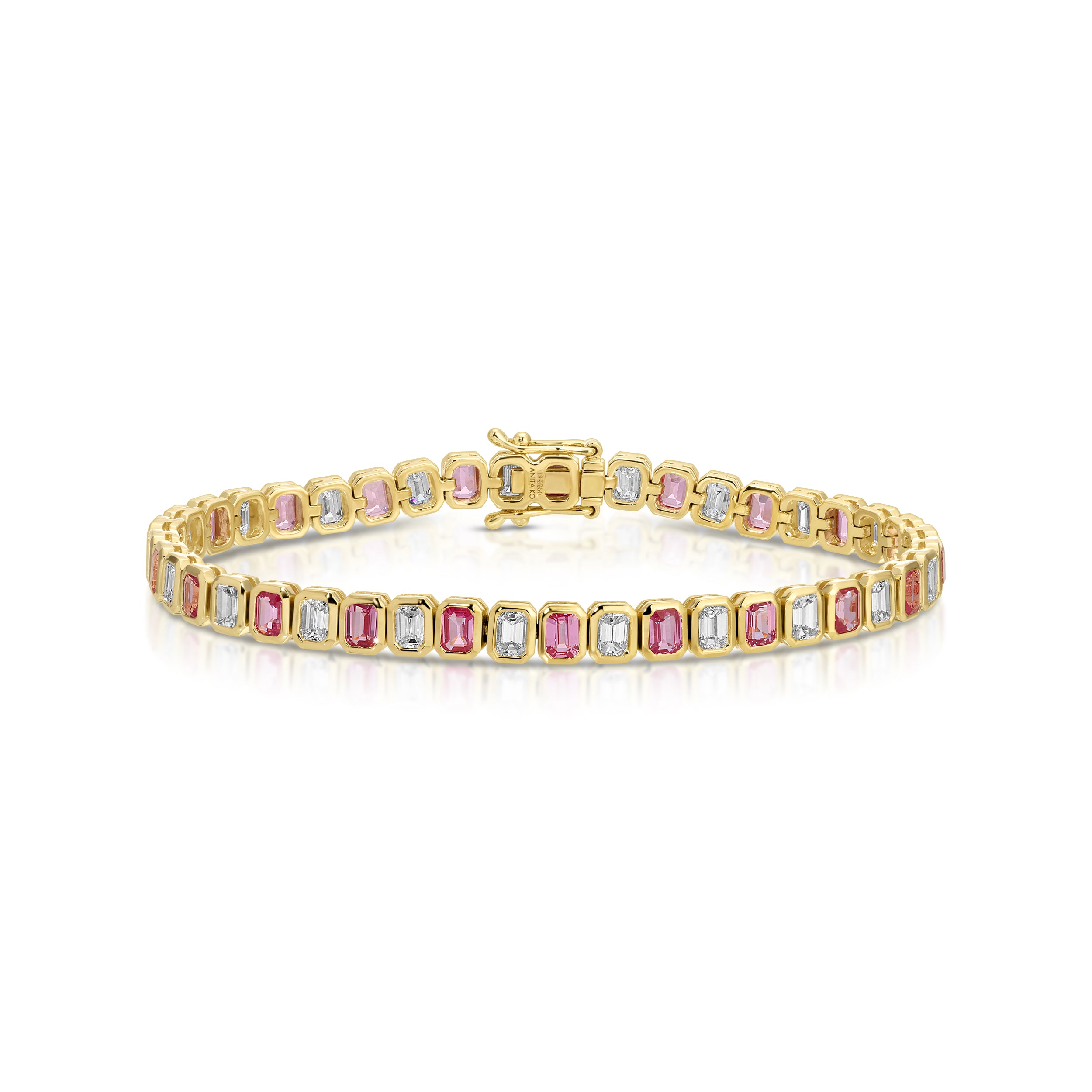 EMERALD CUT PINK SAPPHIRE AND EMERALD CUT DIAMOND BRACELET