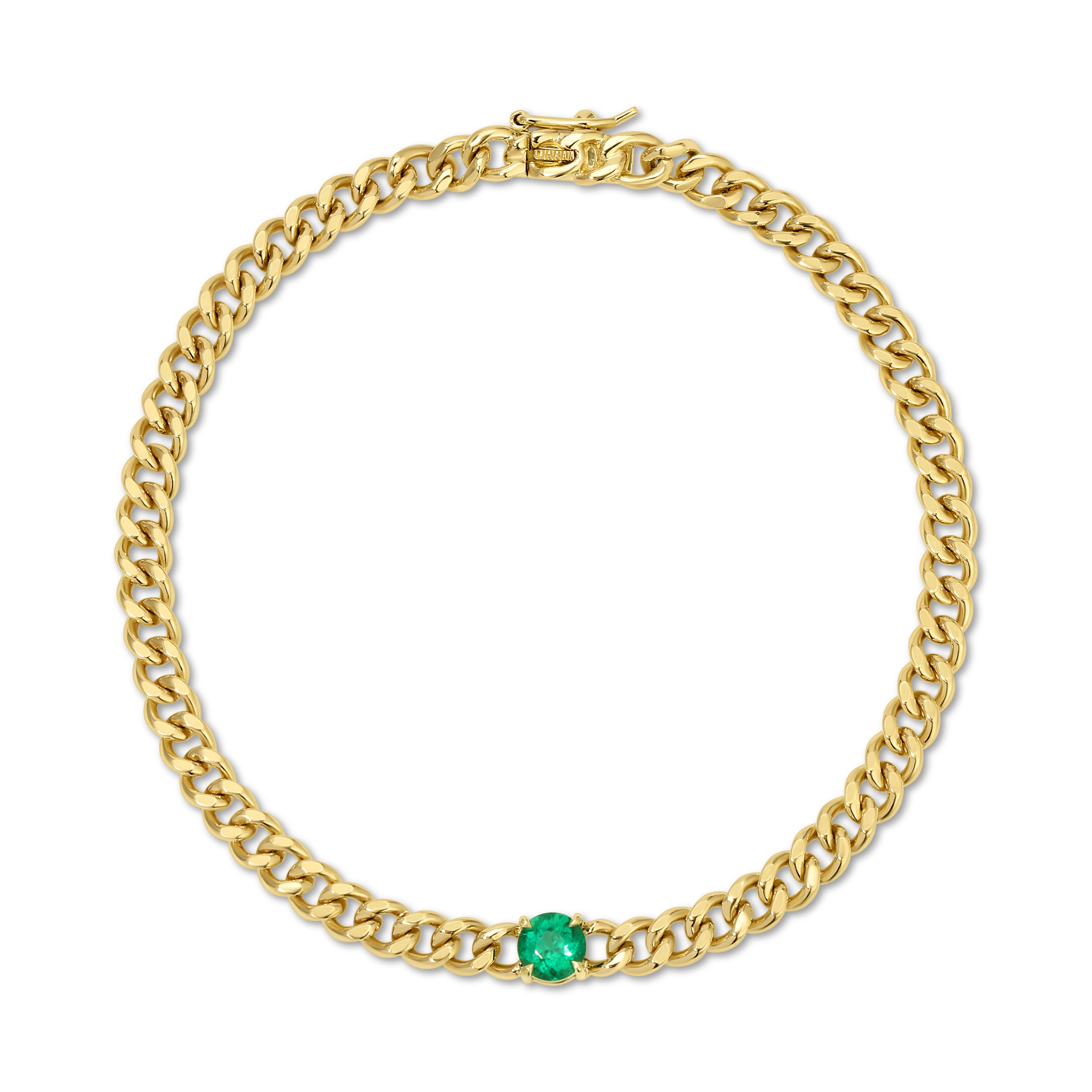SMALL CUBAN CHAIN LINK BRACELET WITH ROUND EMERALD CENTER