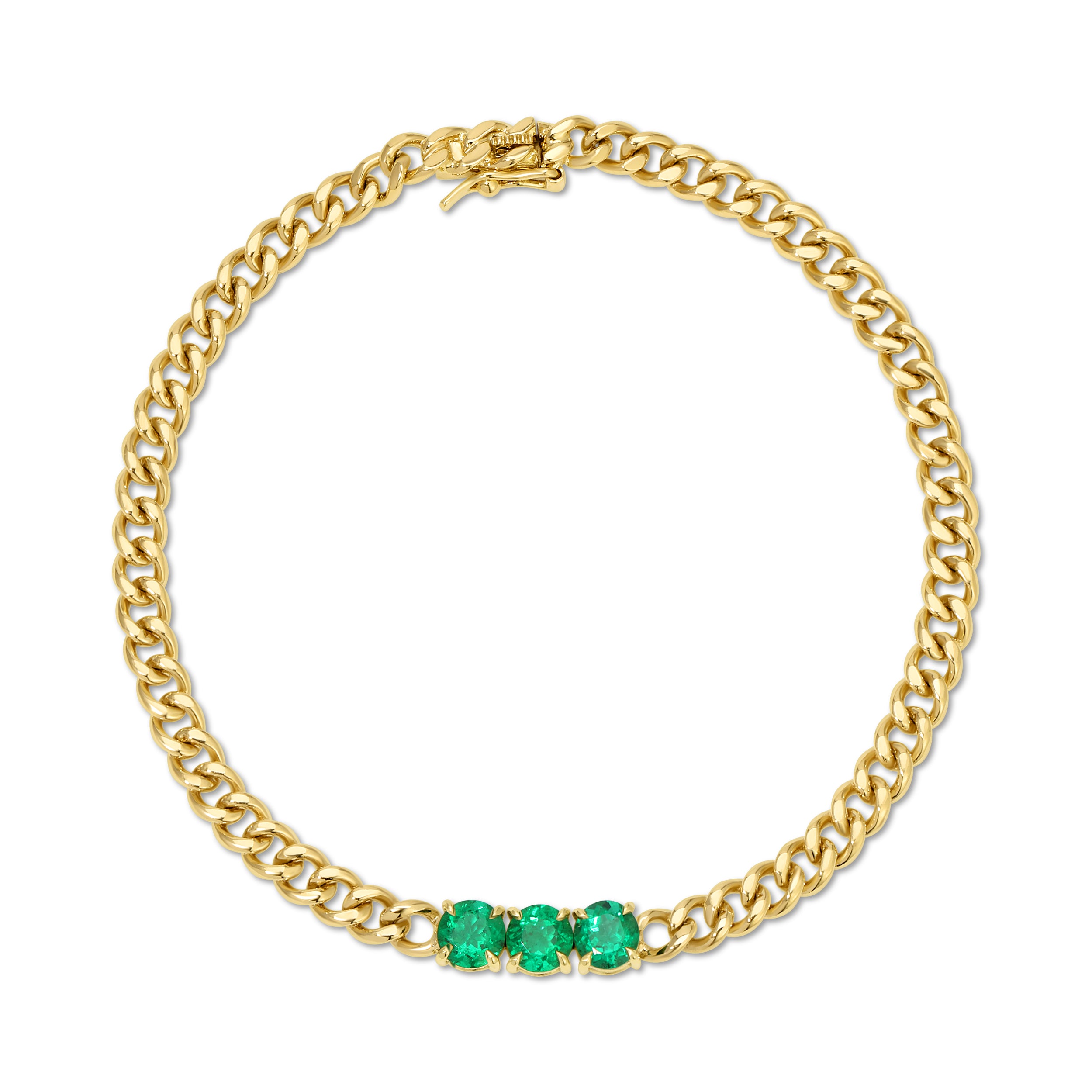 SMALL CUBAN LINK BRACELET WITH THREE EMERALDS