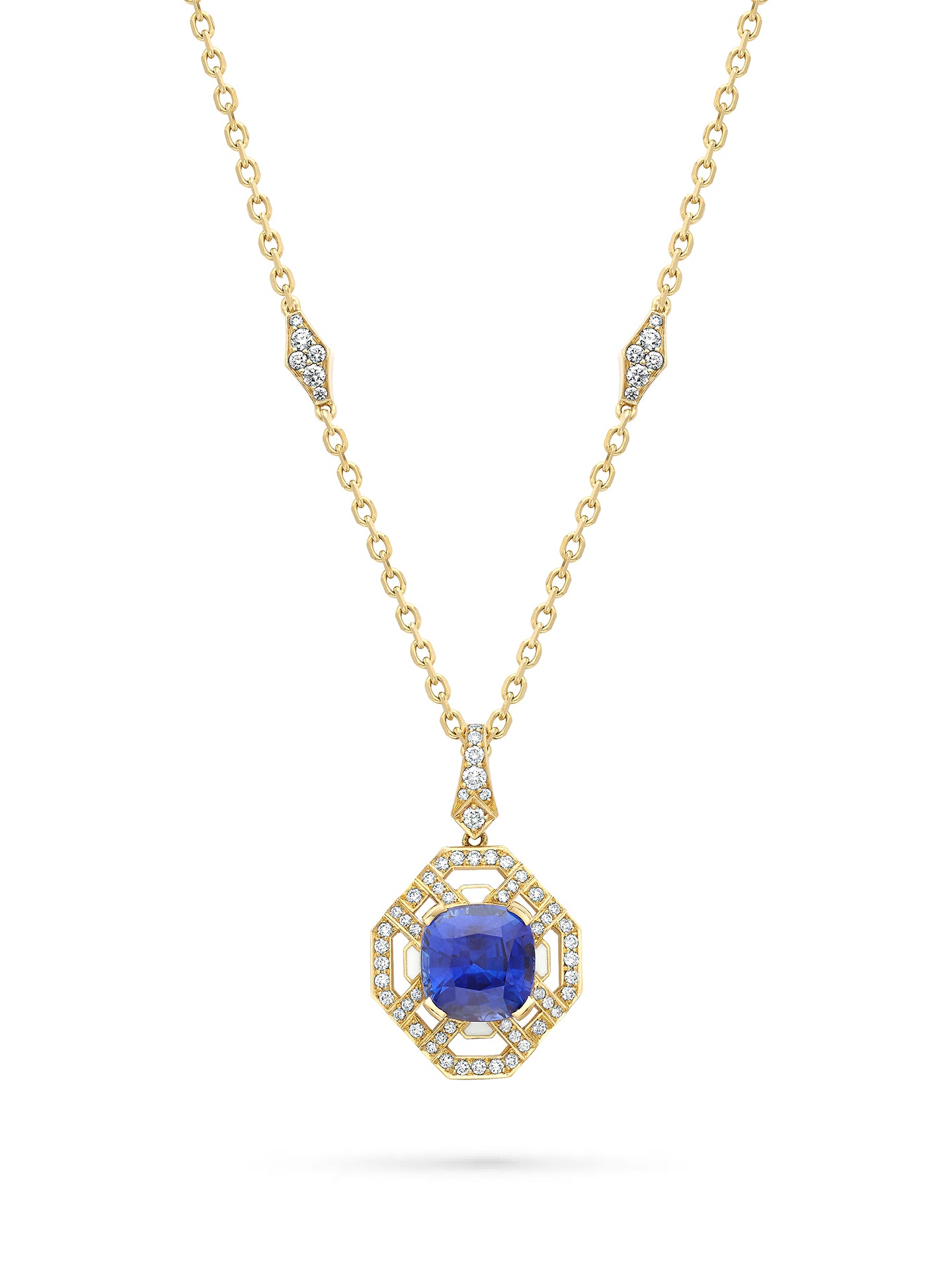 Fifth Avenue Cushion Sapphire Yellow Gold Pendant