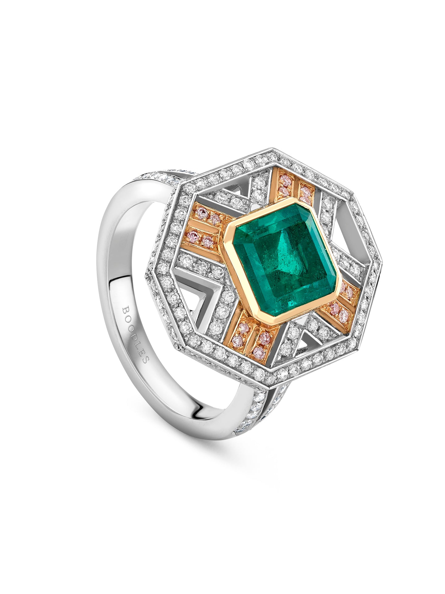 Fifth Avenue Emerald Platinum and Rose Gold Ring