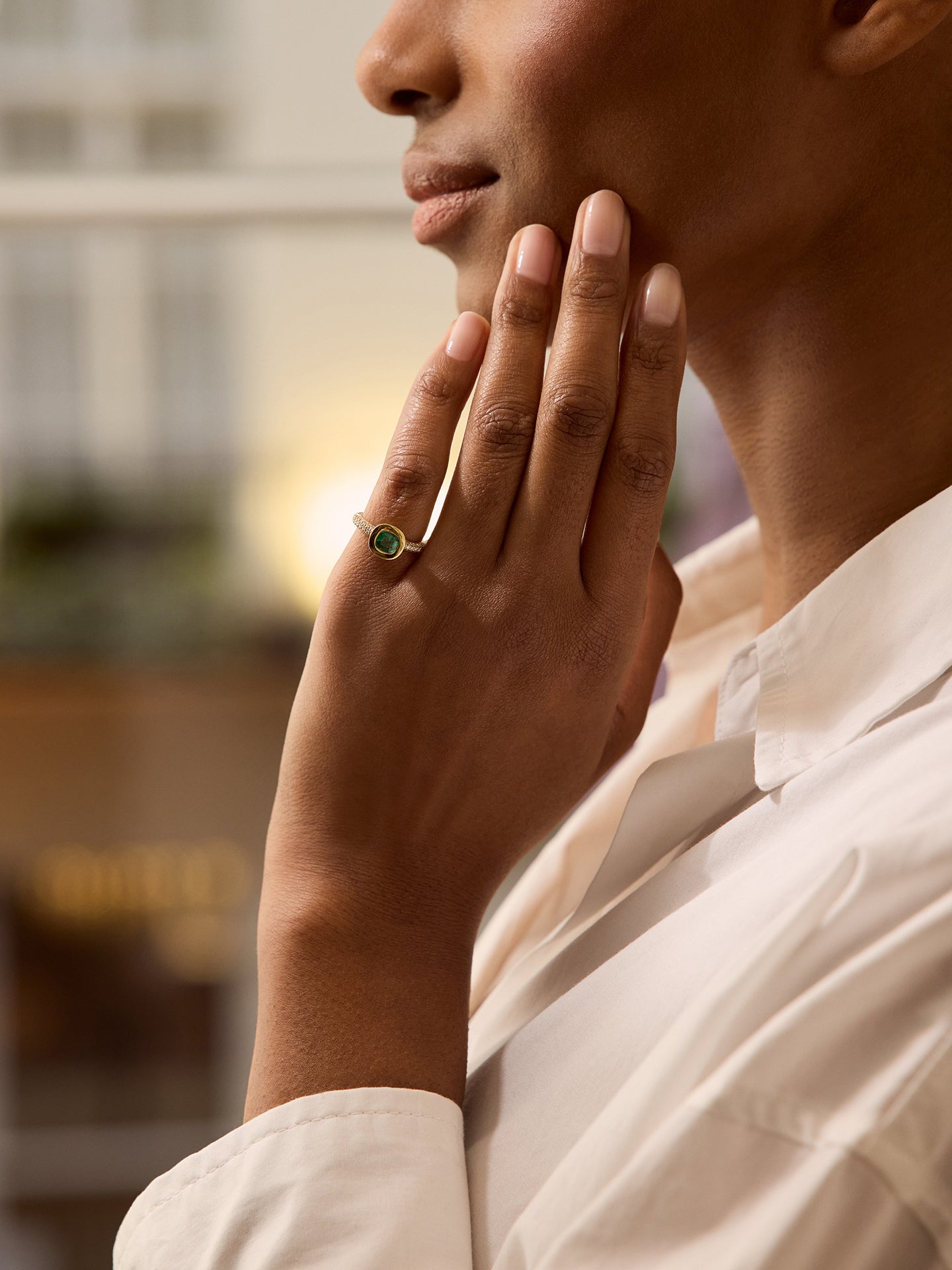 Florentine Cushion Emerald Yellow Gold Ring 3 Florentine Cushion Emerald Yellow Gold Ring