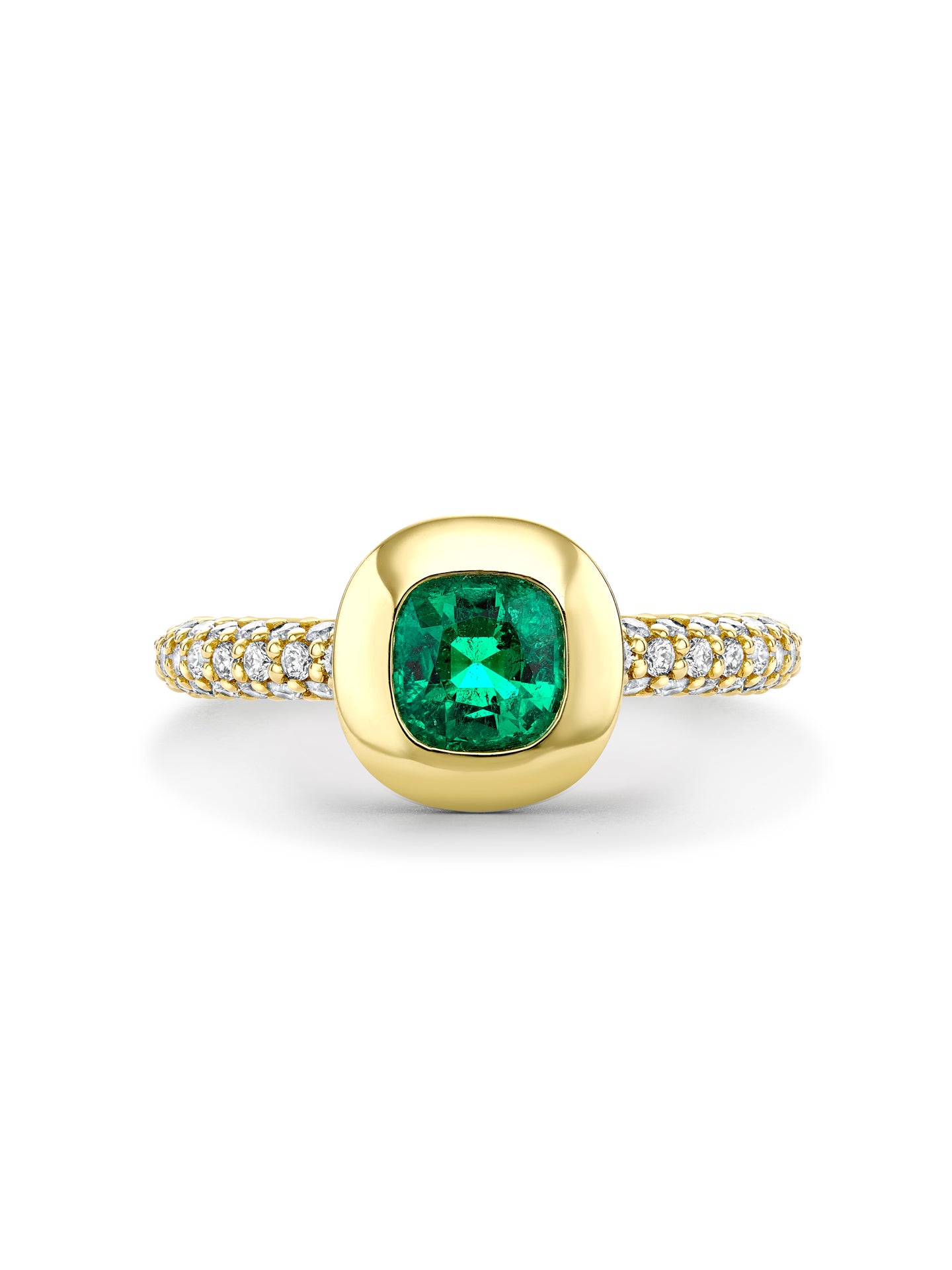 Florentine Cushion Emerald Yellow Gold Ring 4 Florentine Cushion Emerald Yellow Gold Ring