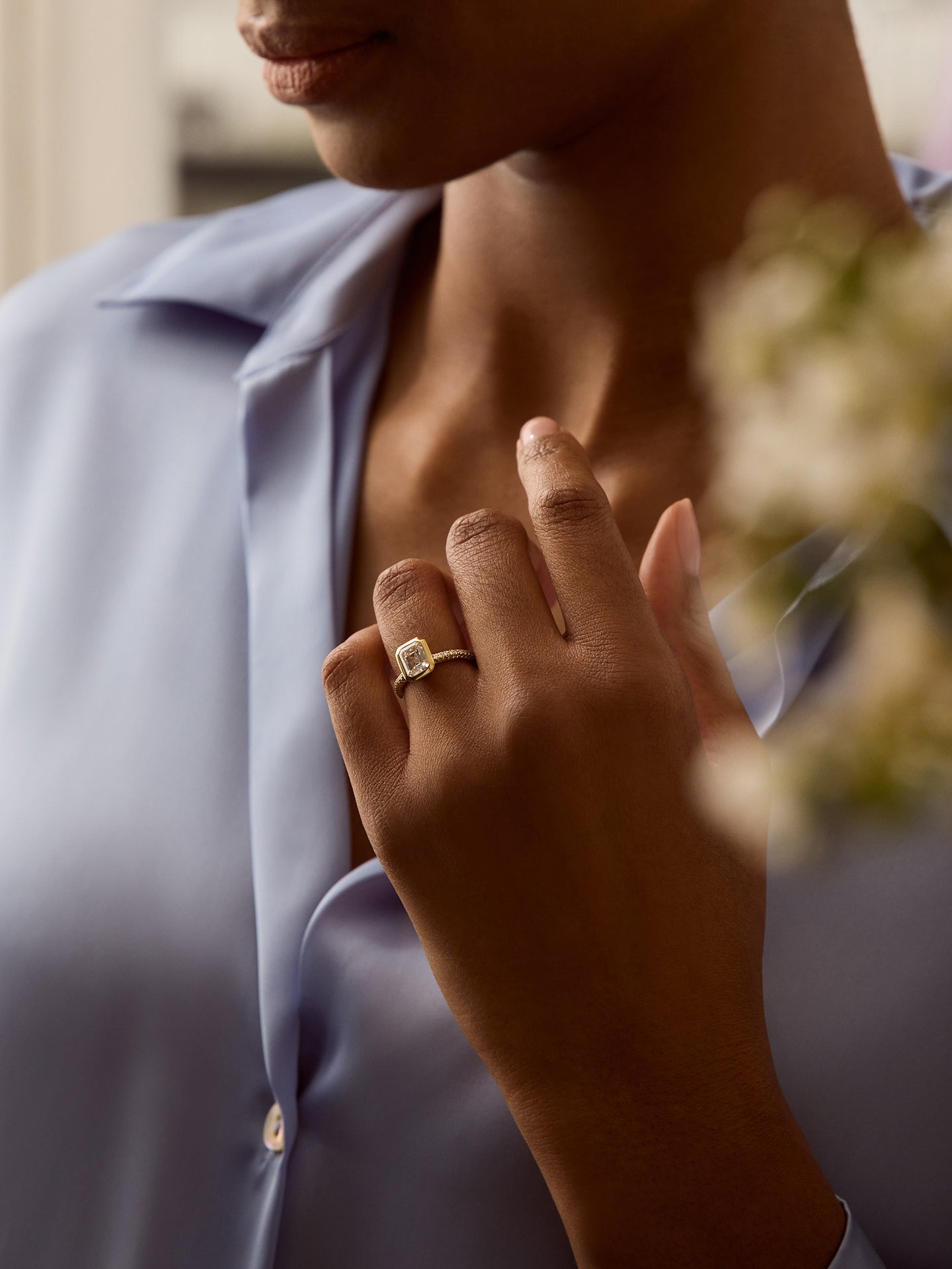 Florentine Emerald Cut Diamond Yellow Gold Ring 3 Florentine Emerald Cut Diamond Yellow Gold Ring