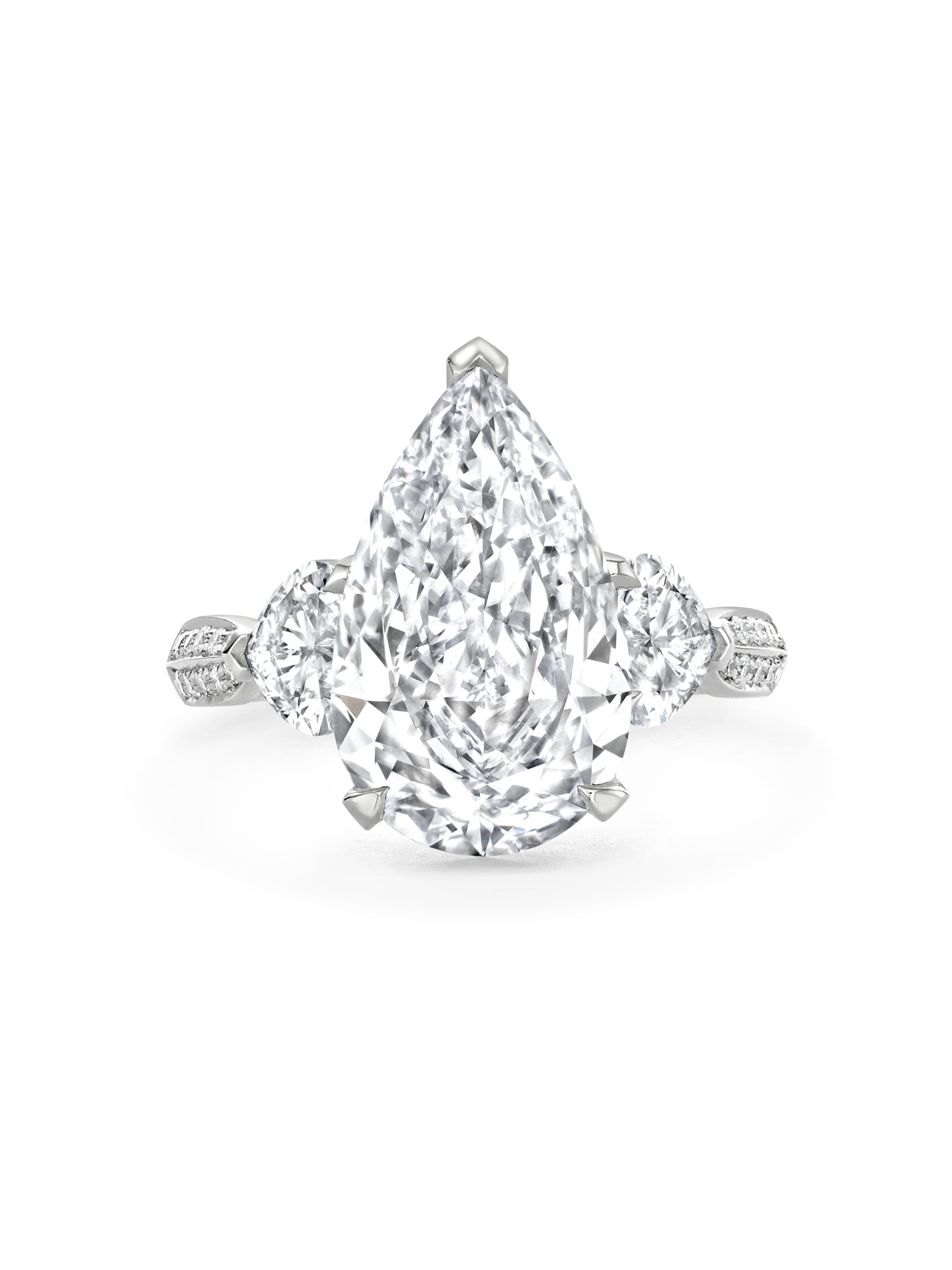 Petal Large Pear Diamond Platinum Ring 3 Petal Large Pear Diamond Platinum Ring