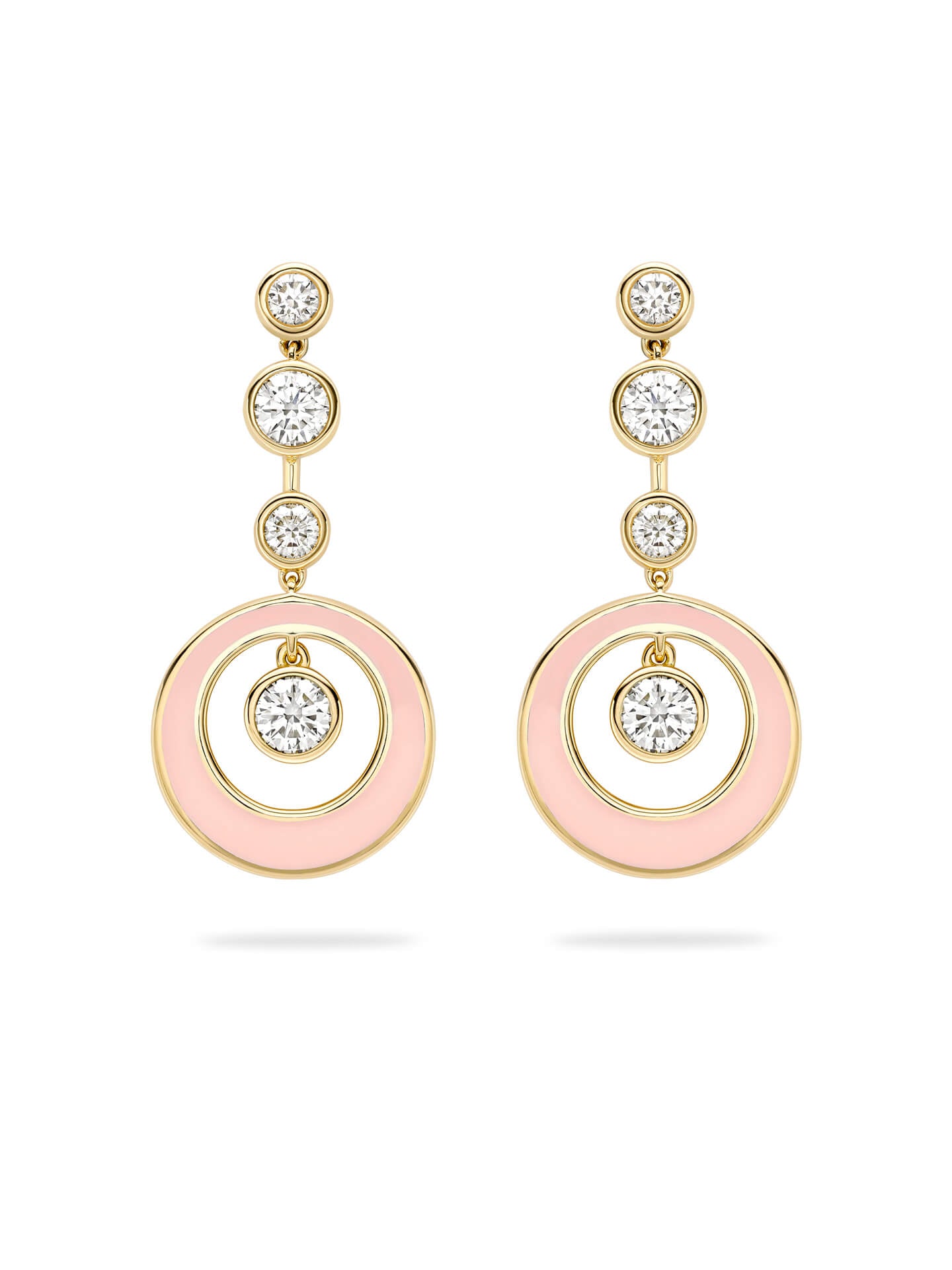 Raindance Diamond Pink Enamel Yellow Gold Earrings
