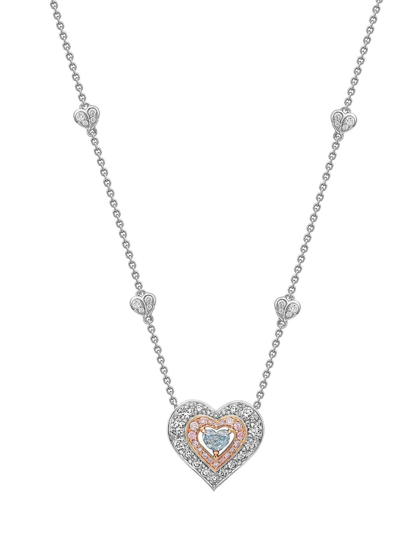 Vintage Blue Diamond Platinum and Rose Gold Pendant