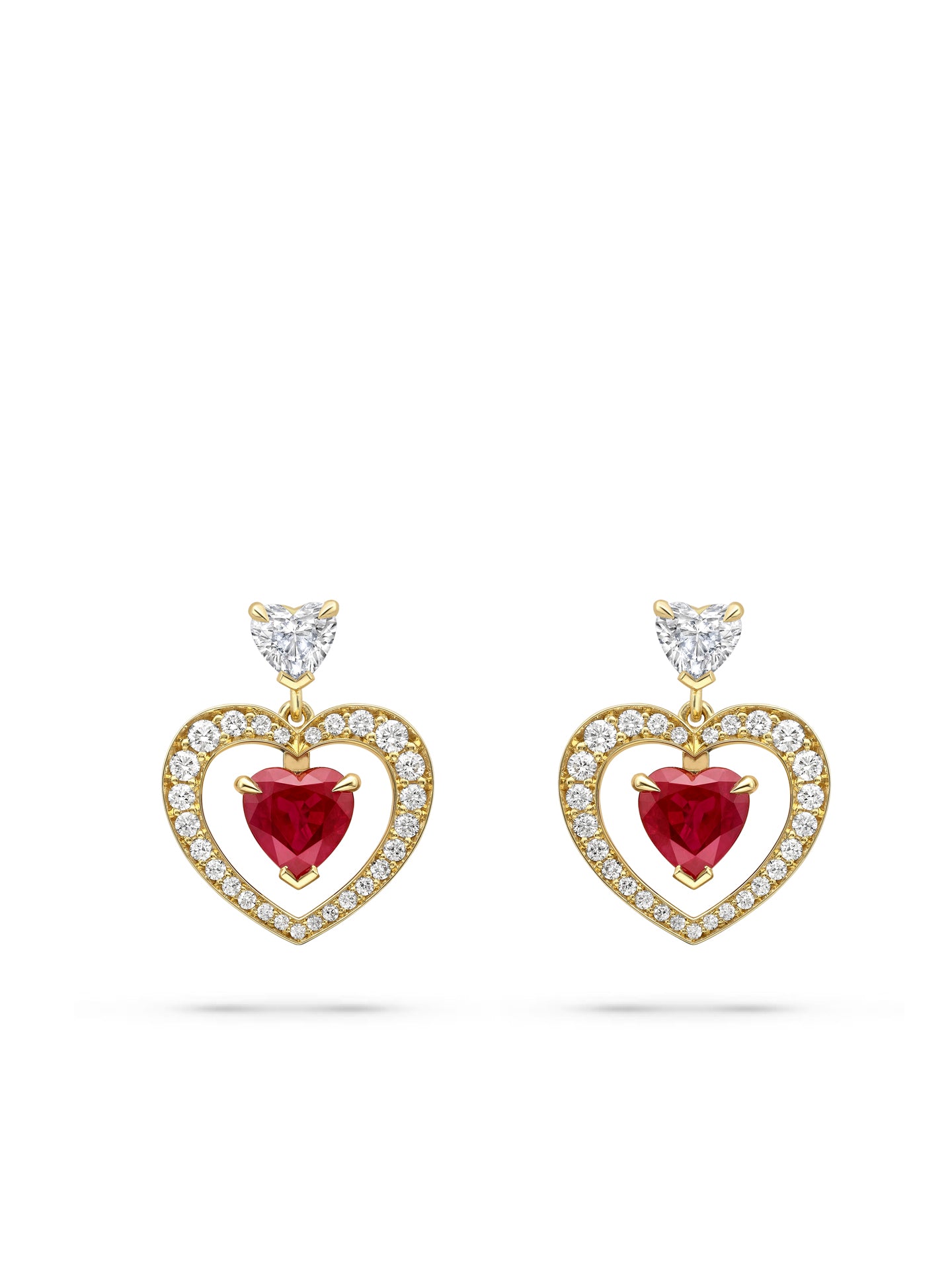 Vintage Heart Ruby and Diamond Yellow Gold Earrings