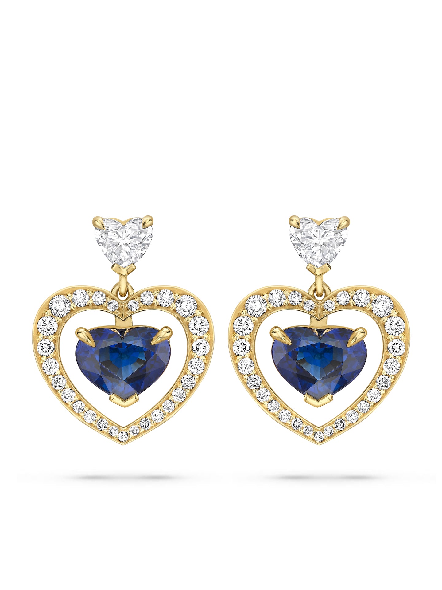 Vintage Heart Sapphire Yellow Gold Earrings