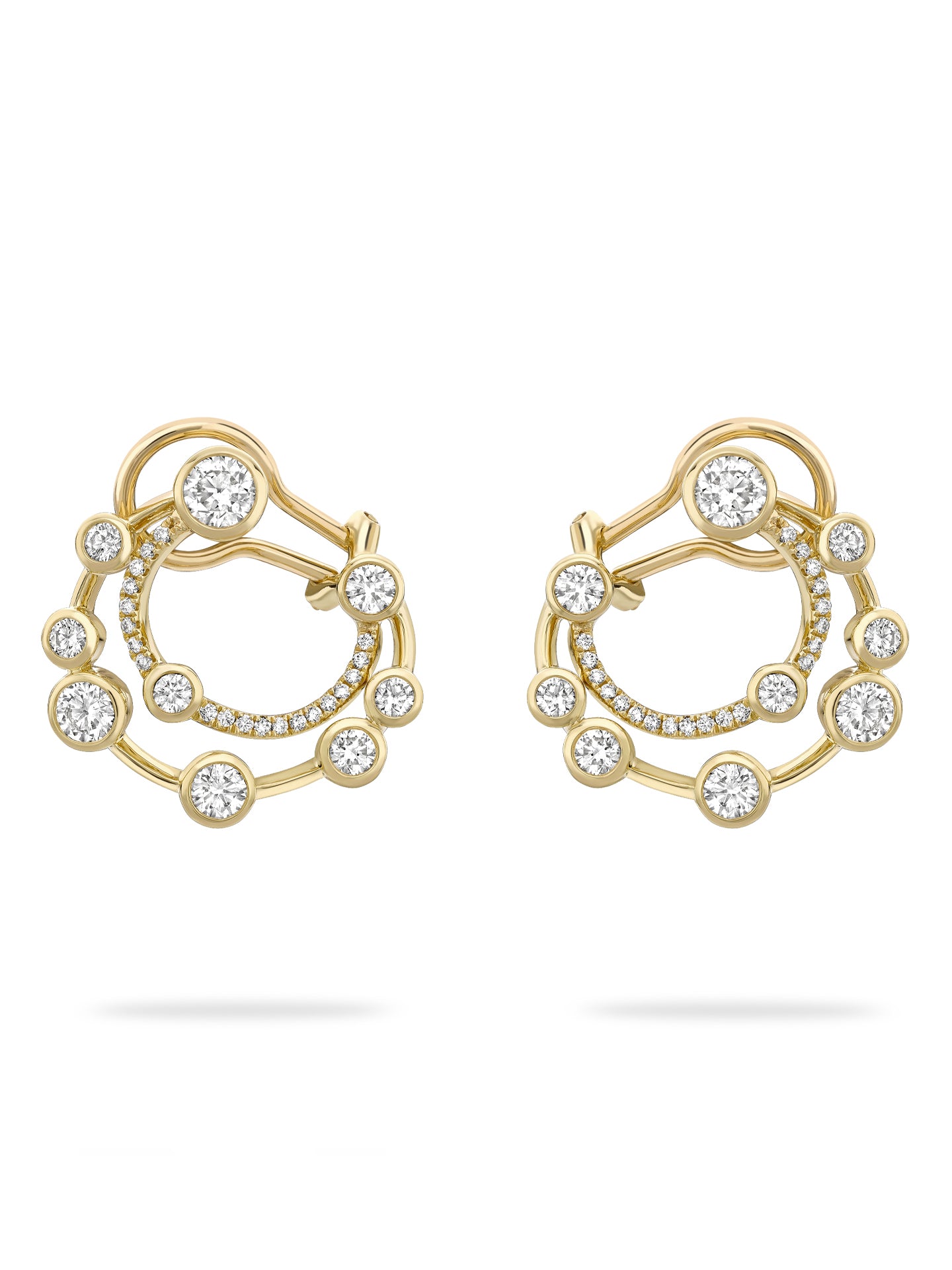 Waterfall Double Hoop Yellow Gold Earrings