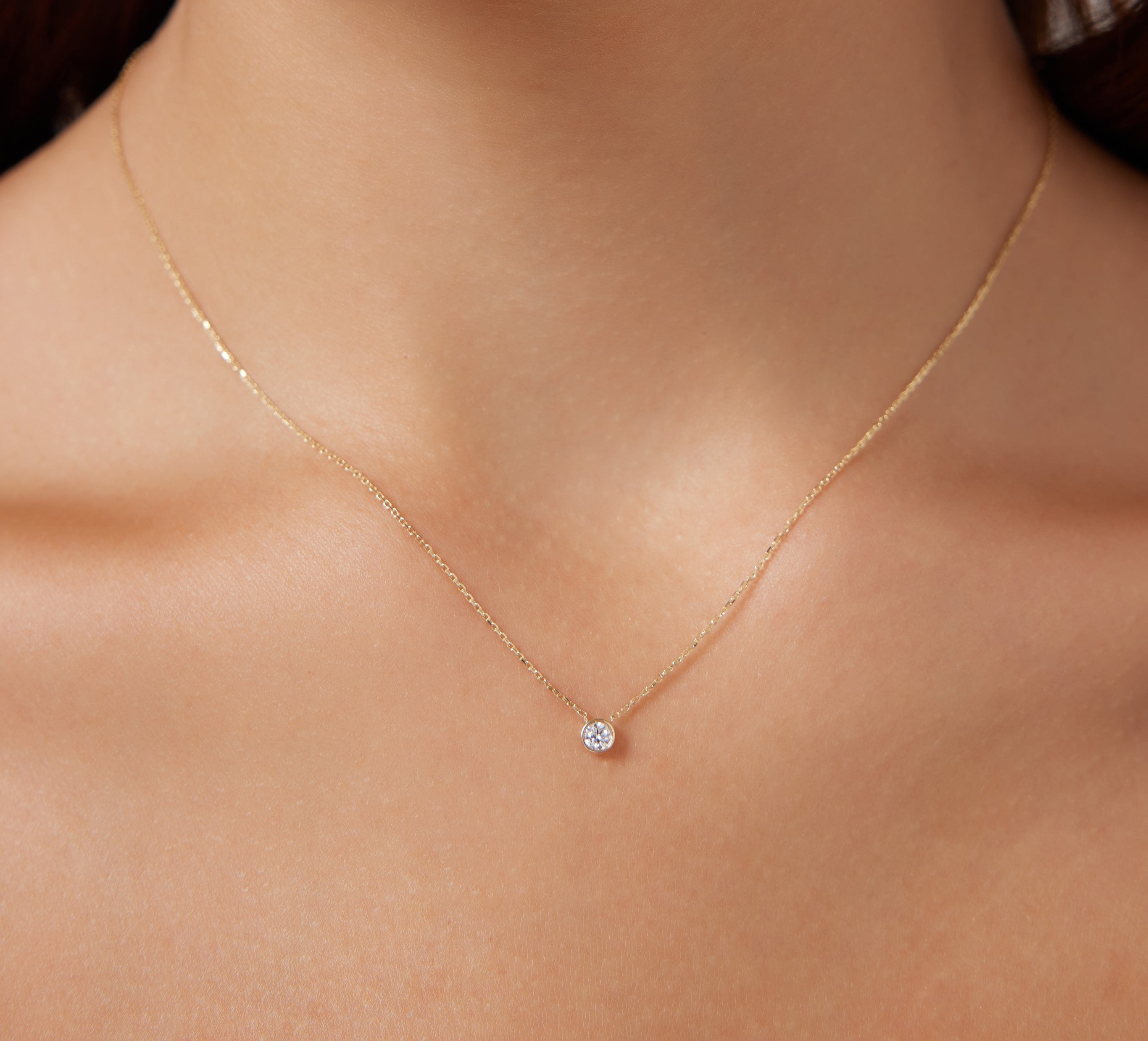 14K Solid Yellow Gold 0.12 Carat Natural Diamond Solitaire Necklace