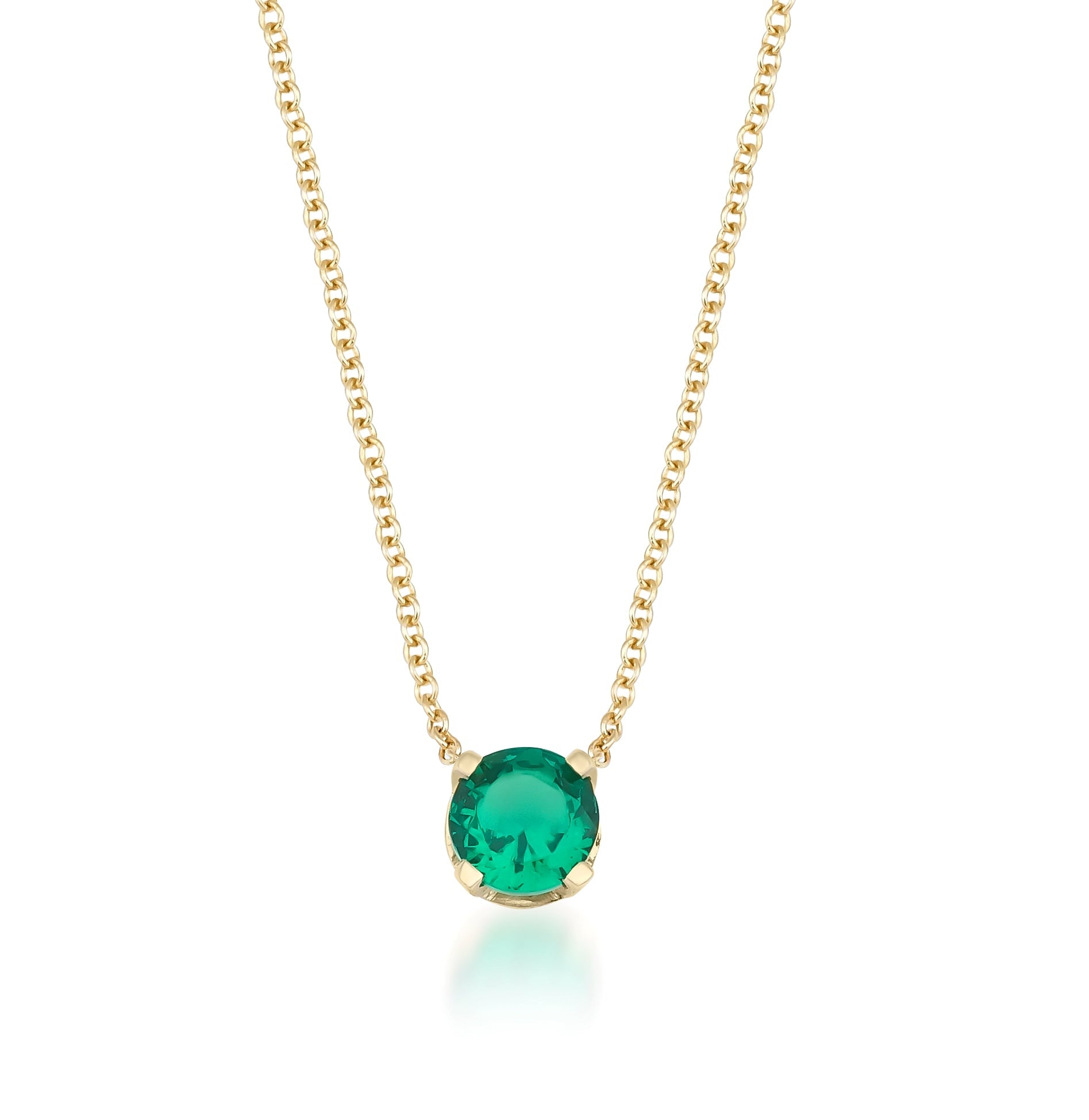 14K Yellow Gold 5mm Prong Setting Solitaire Emerald Necklace