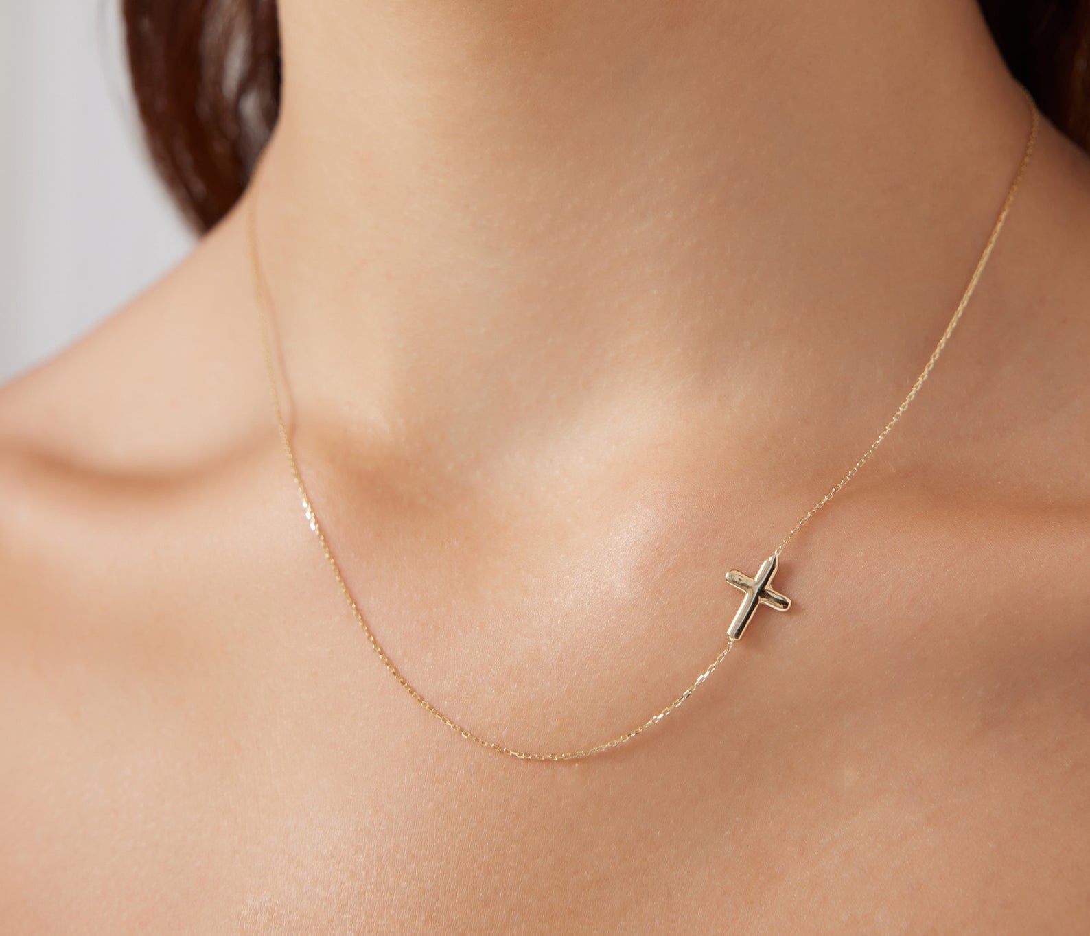 14K Solid Yellow Gold Sideways Cross Necklace
