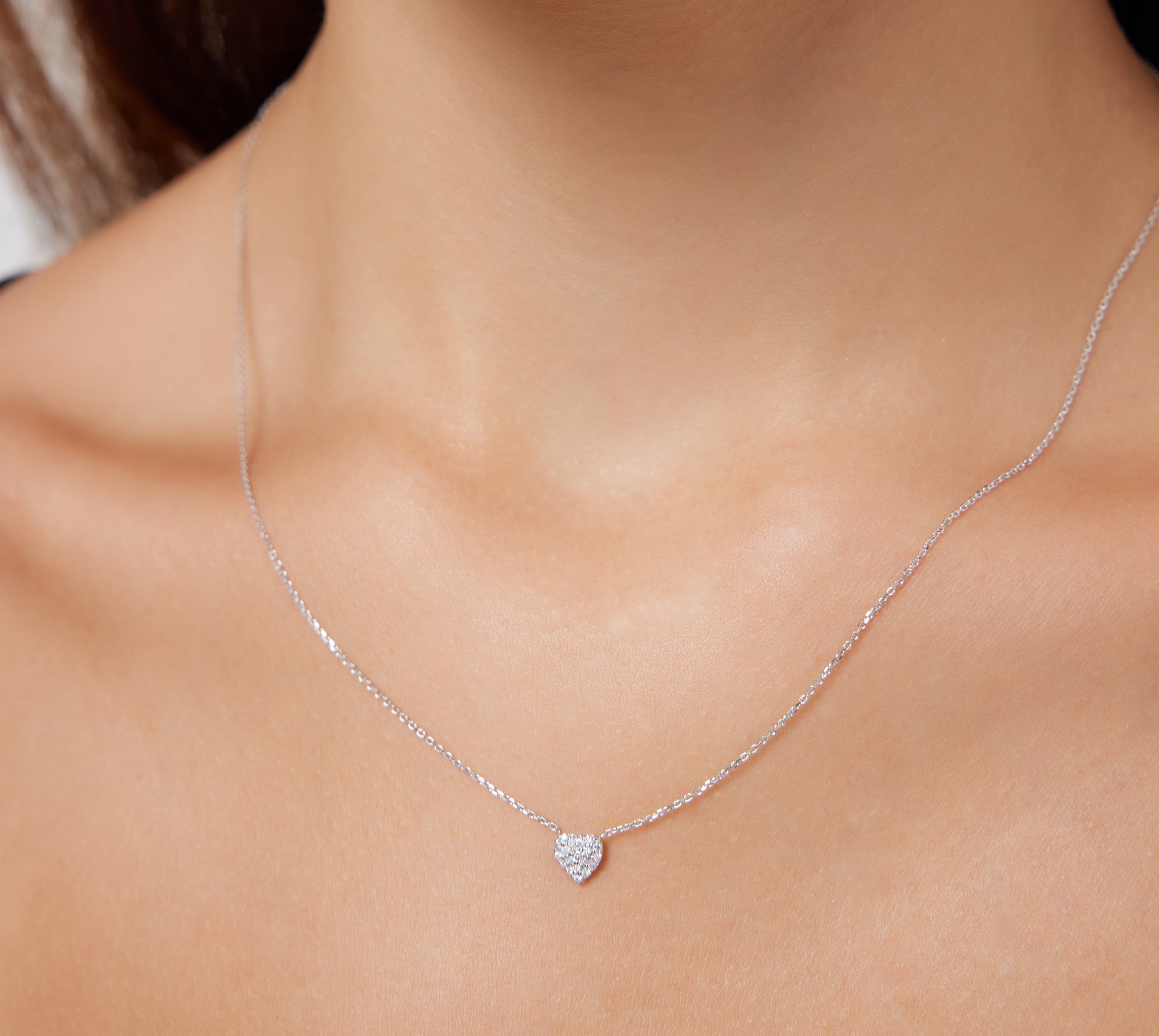 14K Solid White Gold Minimalist Diamond Heart Necklace