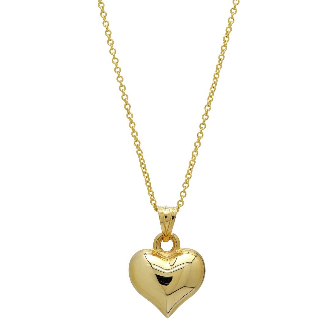 14K Yellow Gold Puffed Heart Necklace