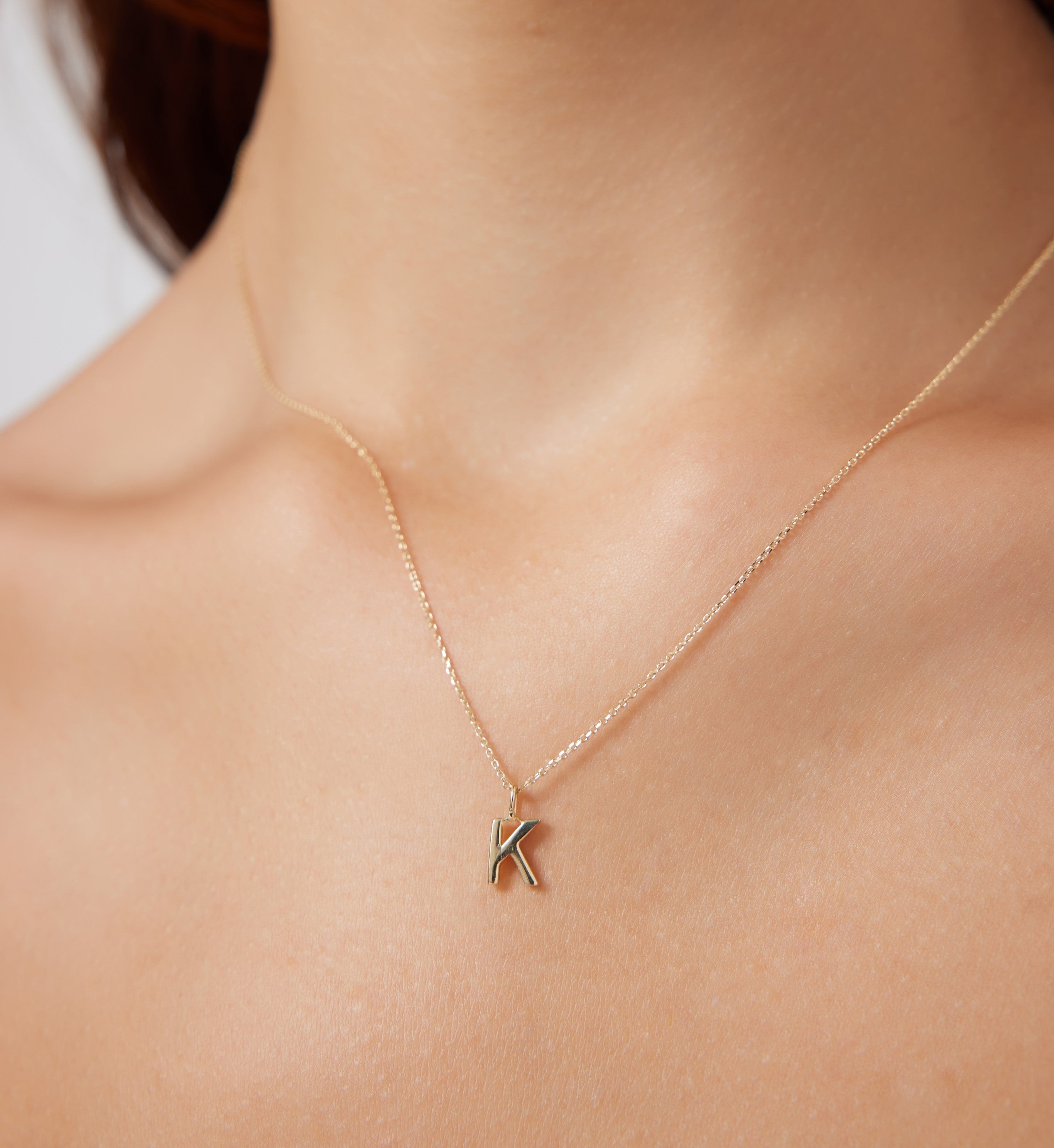 14K Solid Yellow Gold Initial Necklace, Letter K Necklace