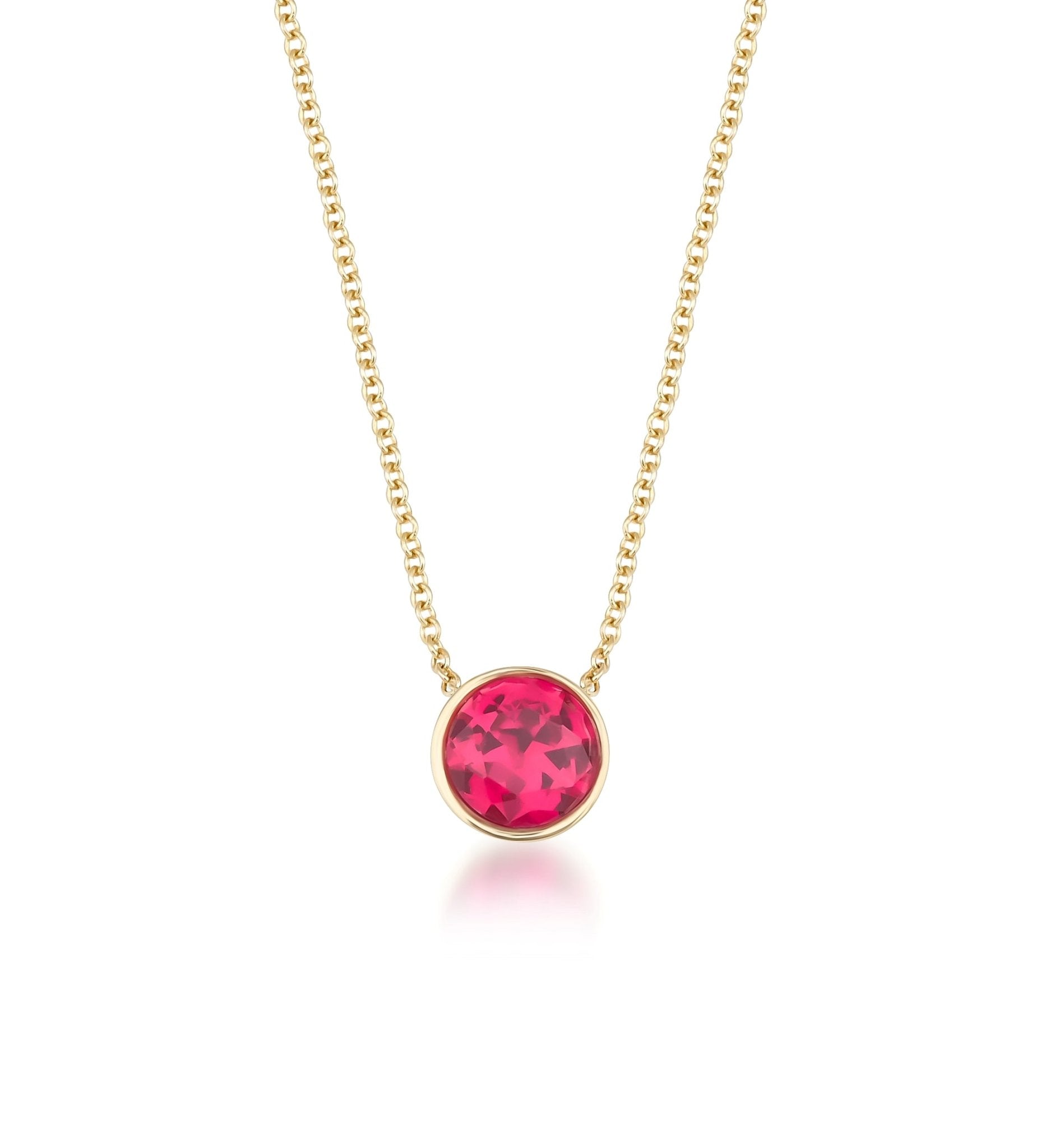 Ruby Necklace, 14K Yellow Gold 6mm Bezel Set Ruby Solitaire Necklace
