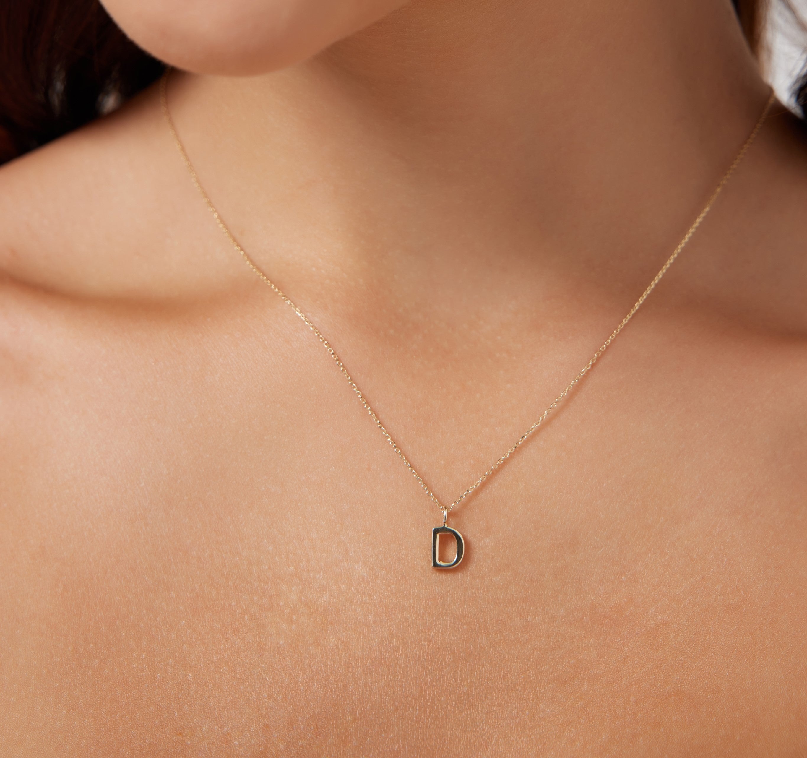 14K Solid Yellow Gold Initial Necklace, Letter D Necklace