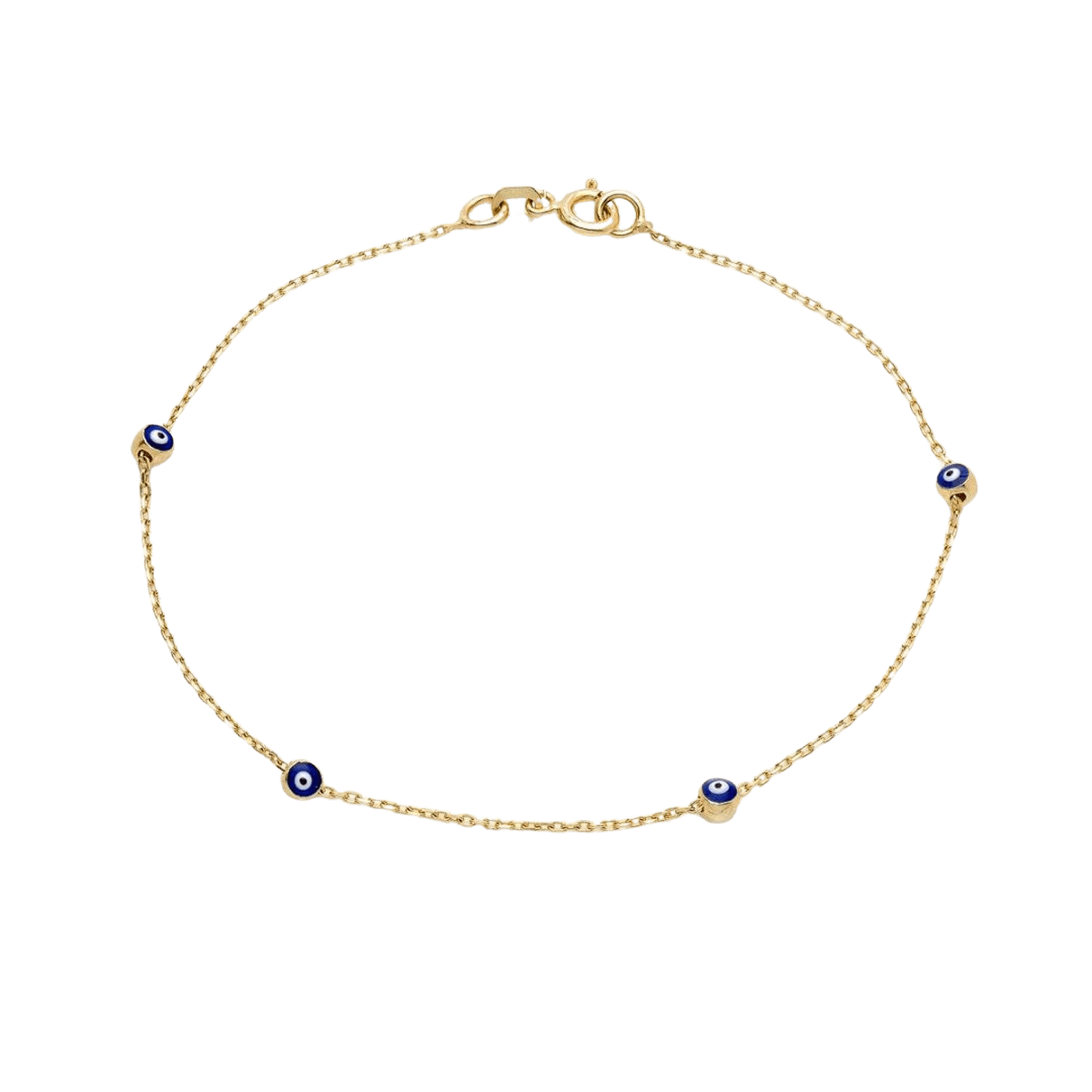 14K Solid Yellow Gold Minimalist Evil Eye Bracelet