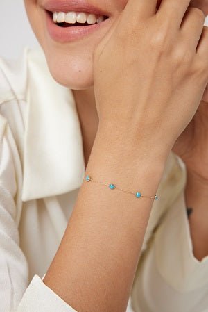 14K Yellow Gold Beaded Station Turquoise Bracelet