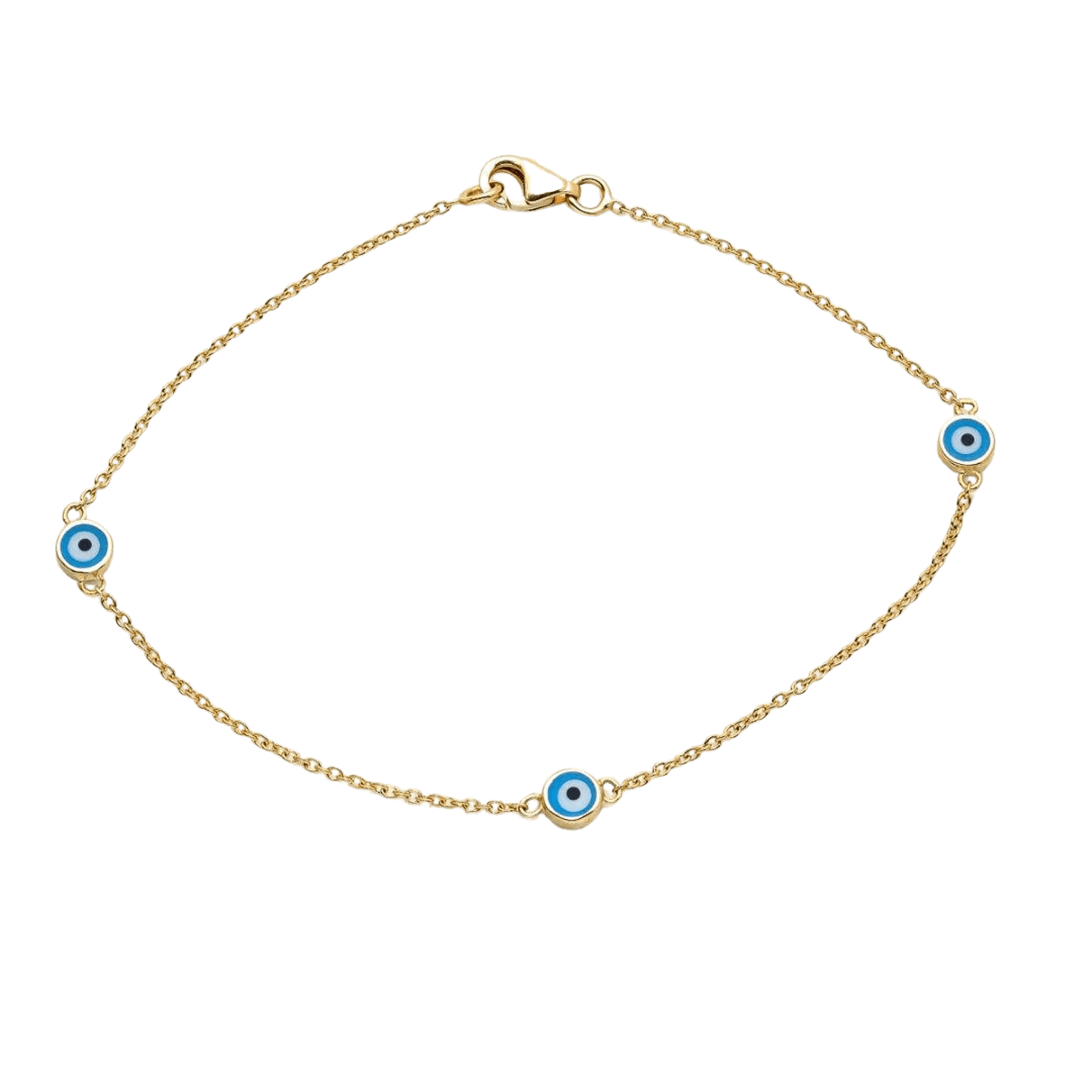 14K Solid Yellow Gold Round Evil Eye Bracelet
