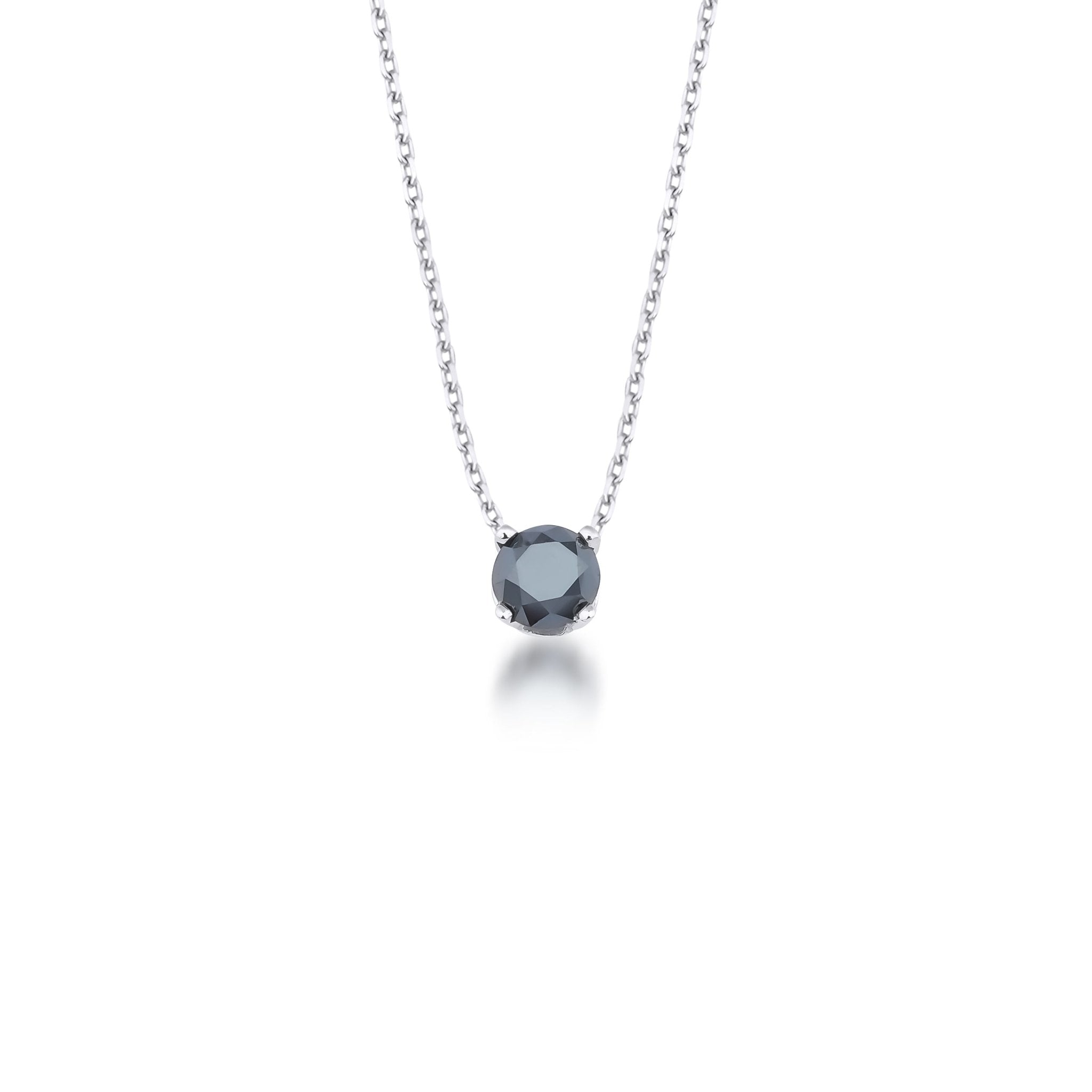 14K White Gold Black Diamond Solitaire Necklace