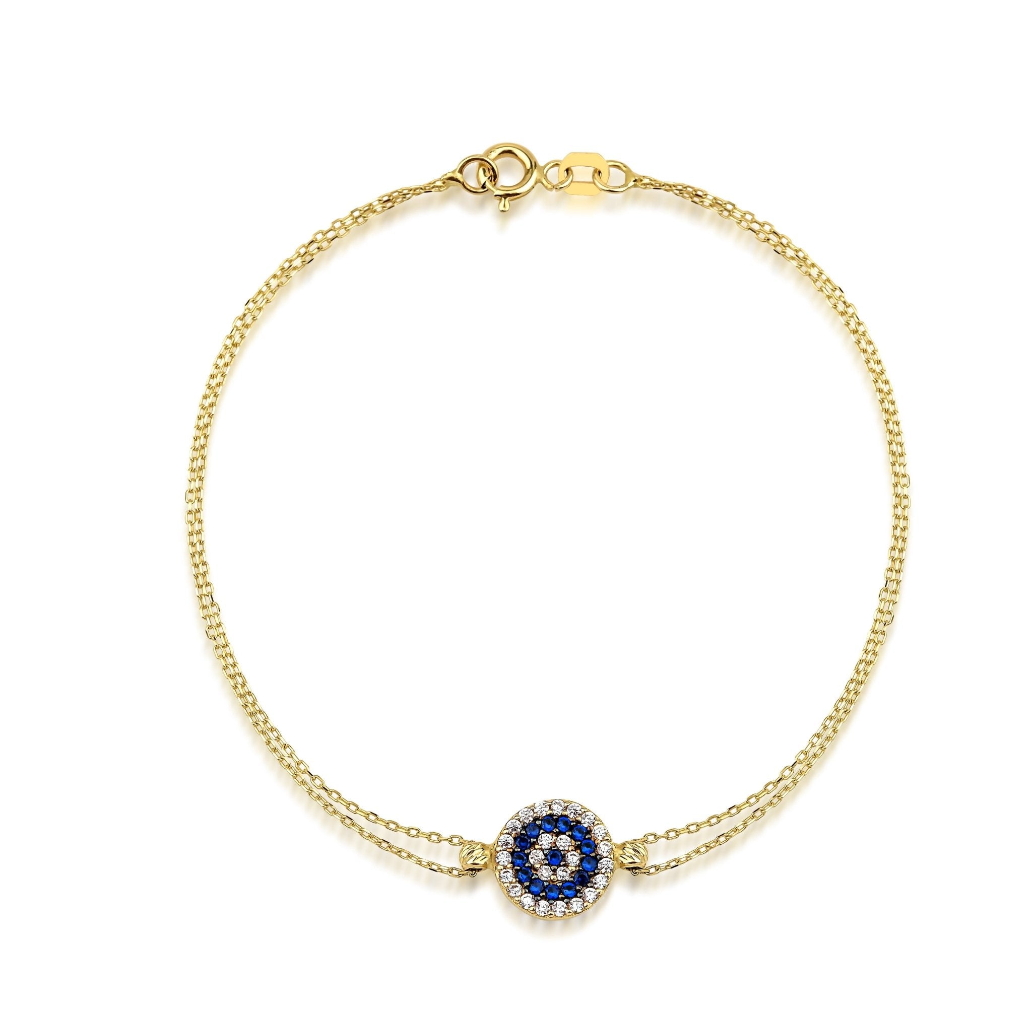 14K Solid Yellow Gold Evil Eye Bracelet
