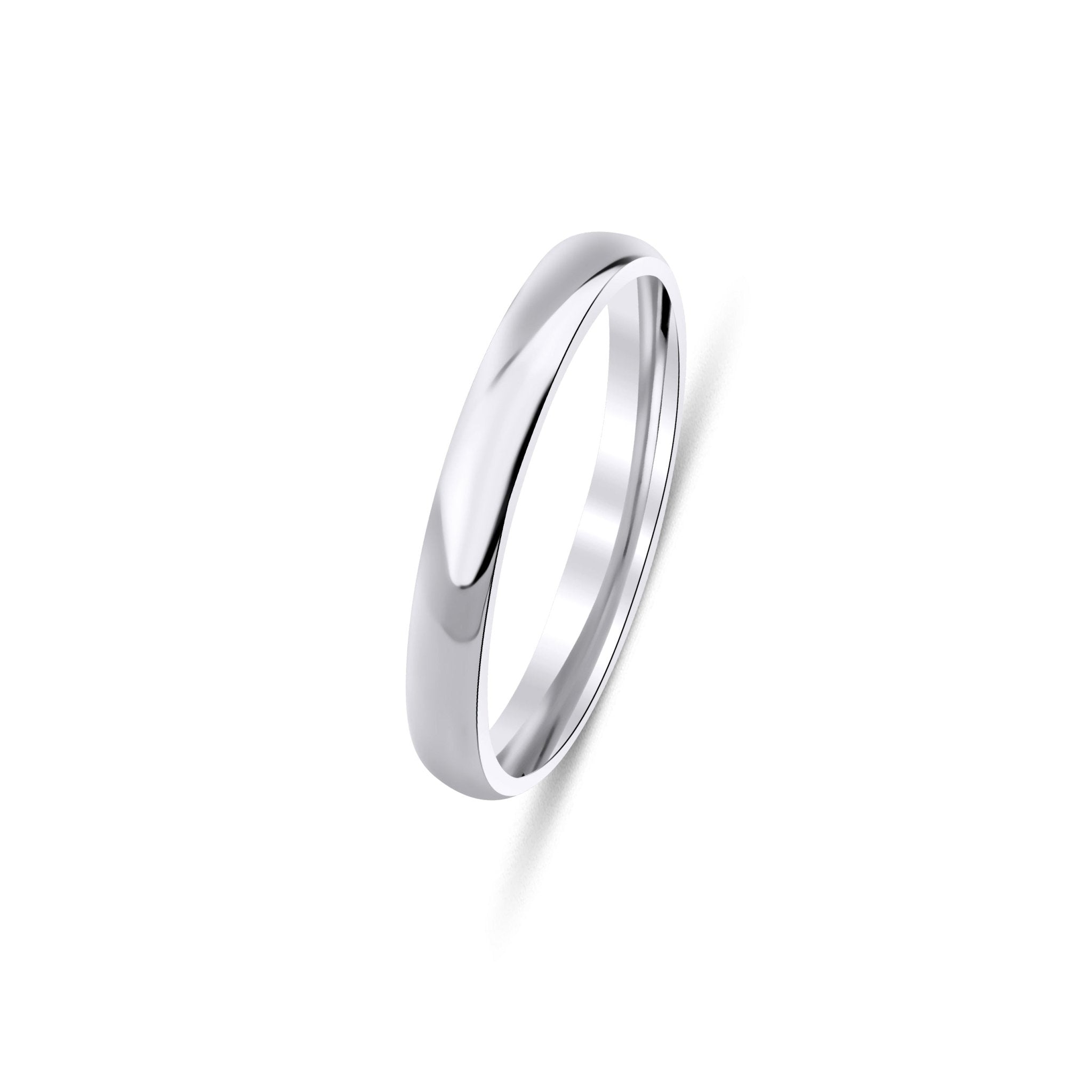 3mm 10K 14K 18K Solid White Gold Plain Dome Wedding Bands