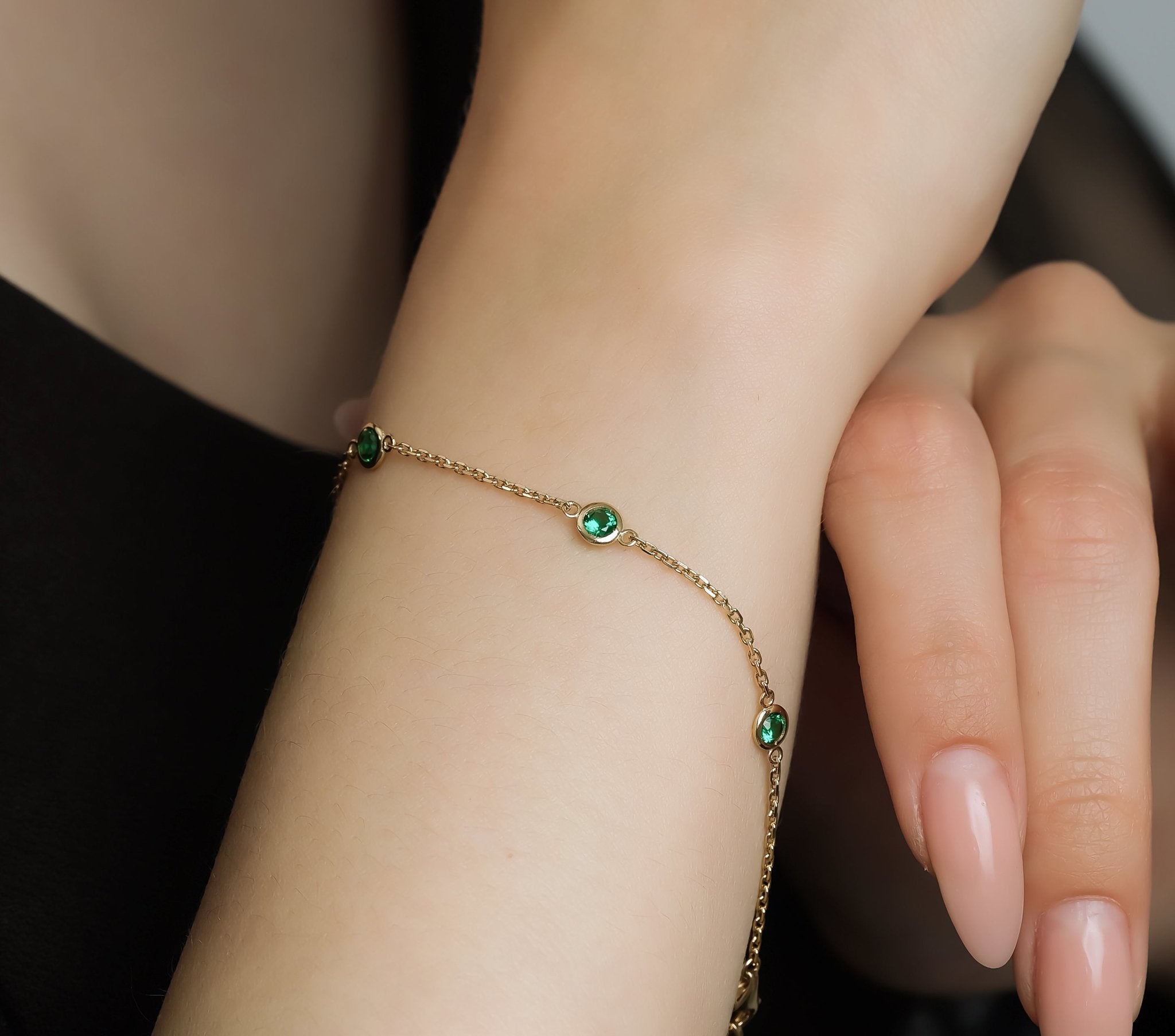 14K Yellow Gold Emerald Bracelet, Diamond By The Yard Bracelet