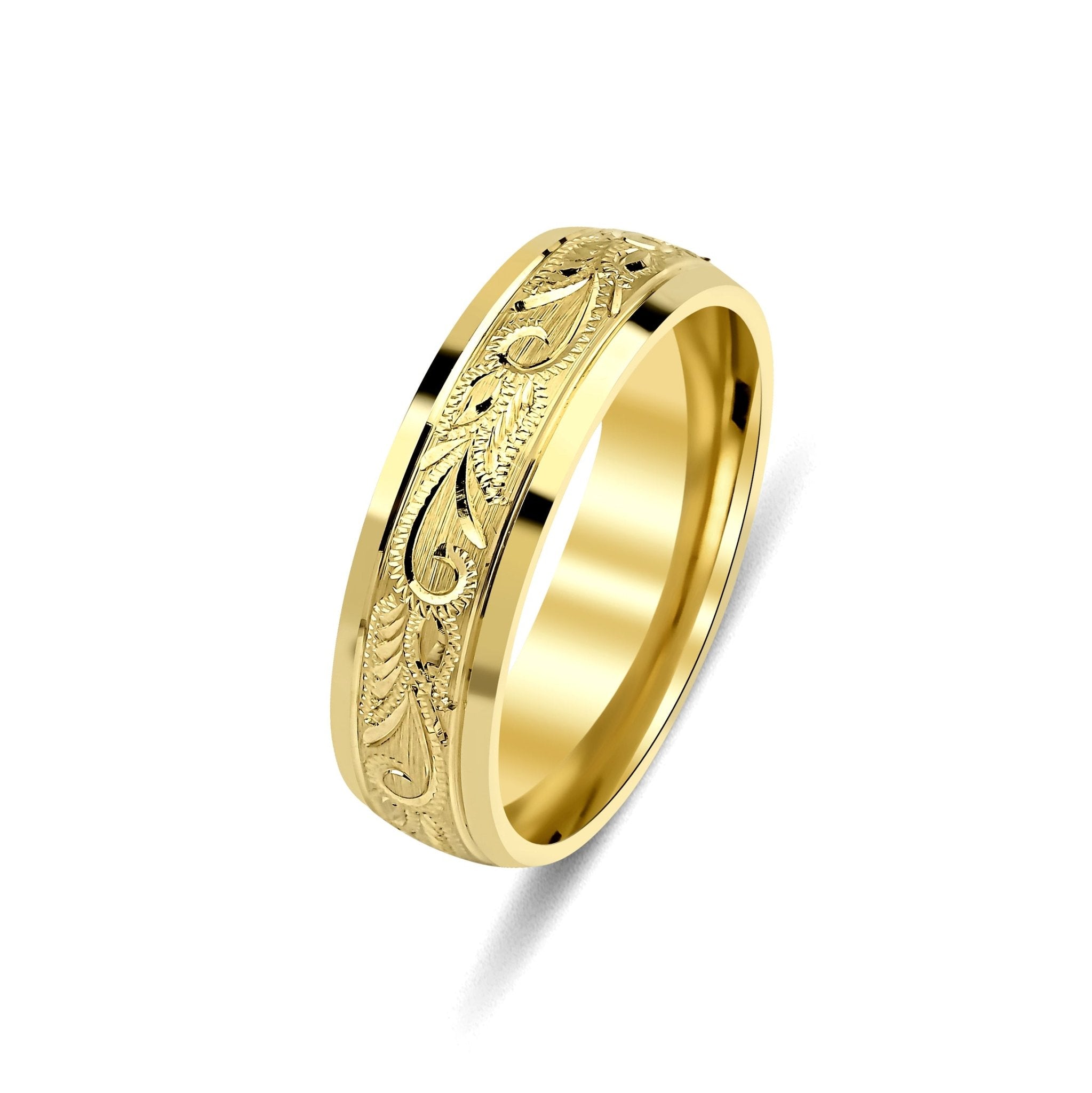 Hand Engraved Mens Wedding Bands