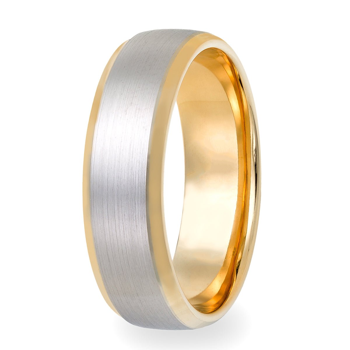 Two Tone Gold Beveled Edge Mens Wedding Bands