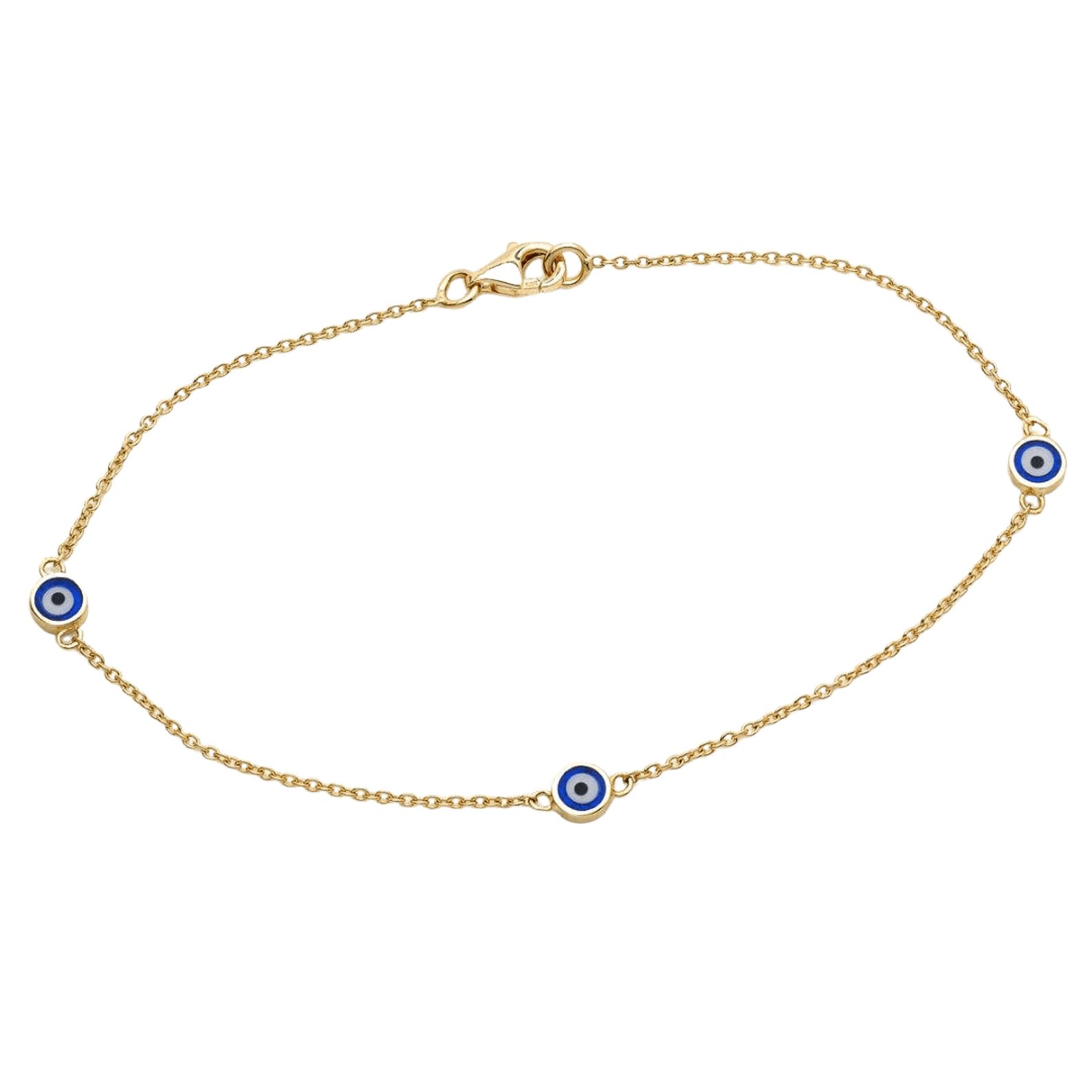 14K Solid Yellow Gold Minimalist Station Evil Eye Bracelet