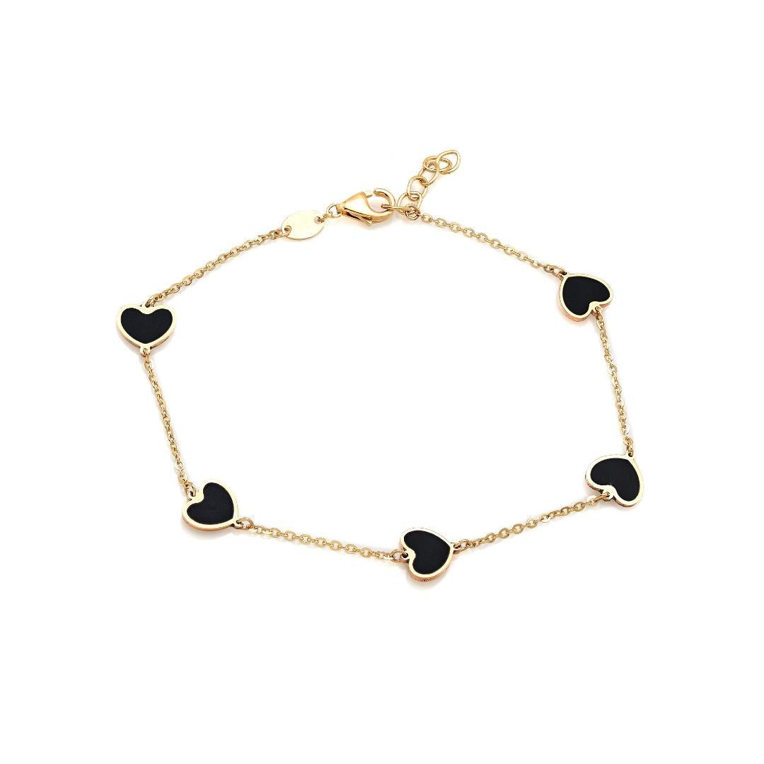 14K Yellow Gold Onyx Heart Bracelet