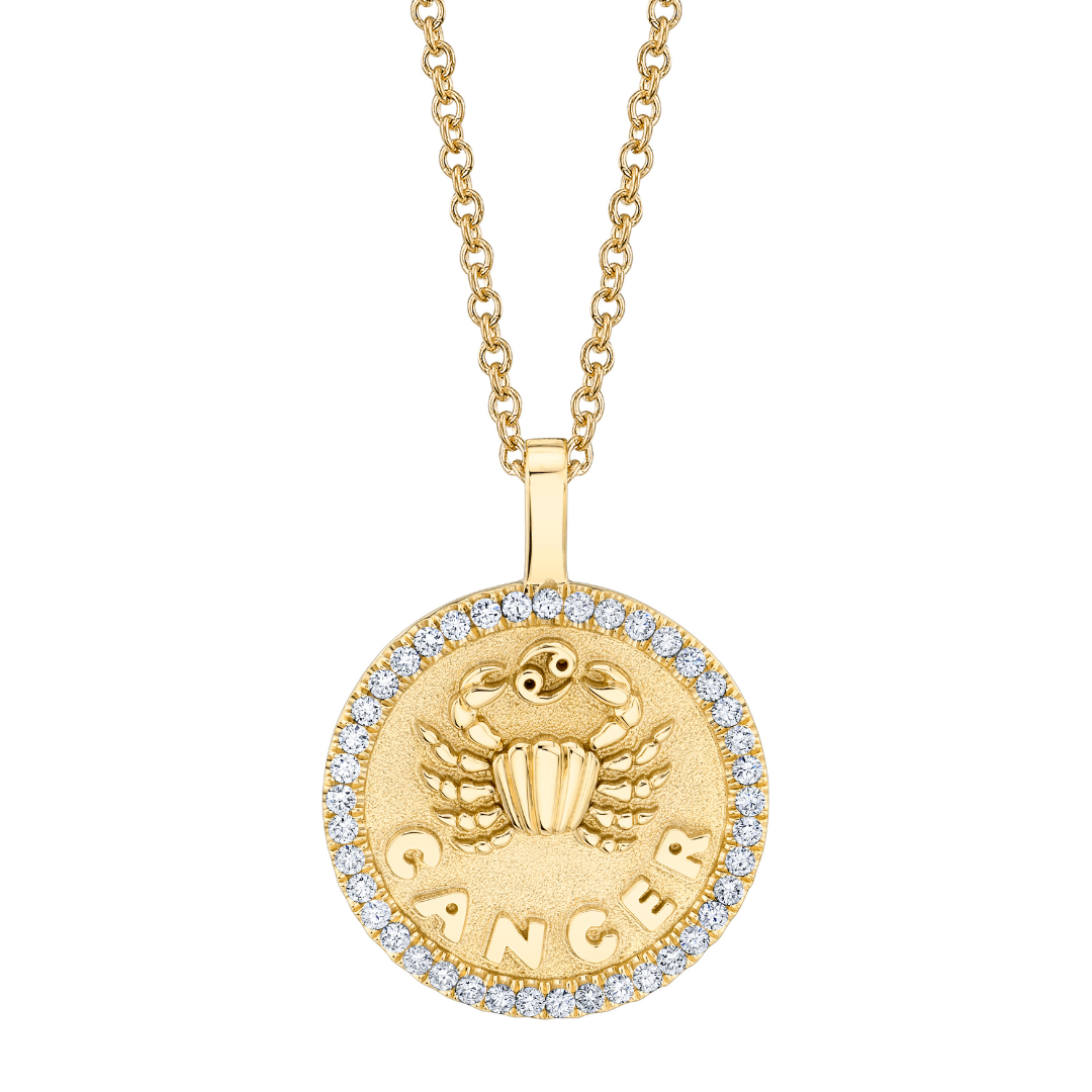 CANCER ZODIAC COIN PENDANT WITH DIAMOND FRAME