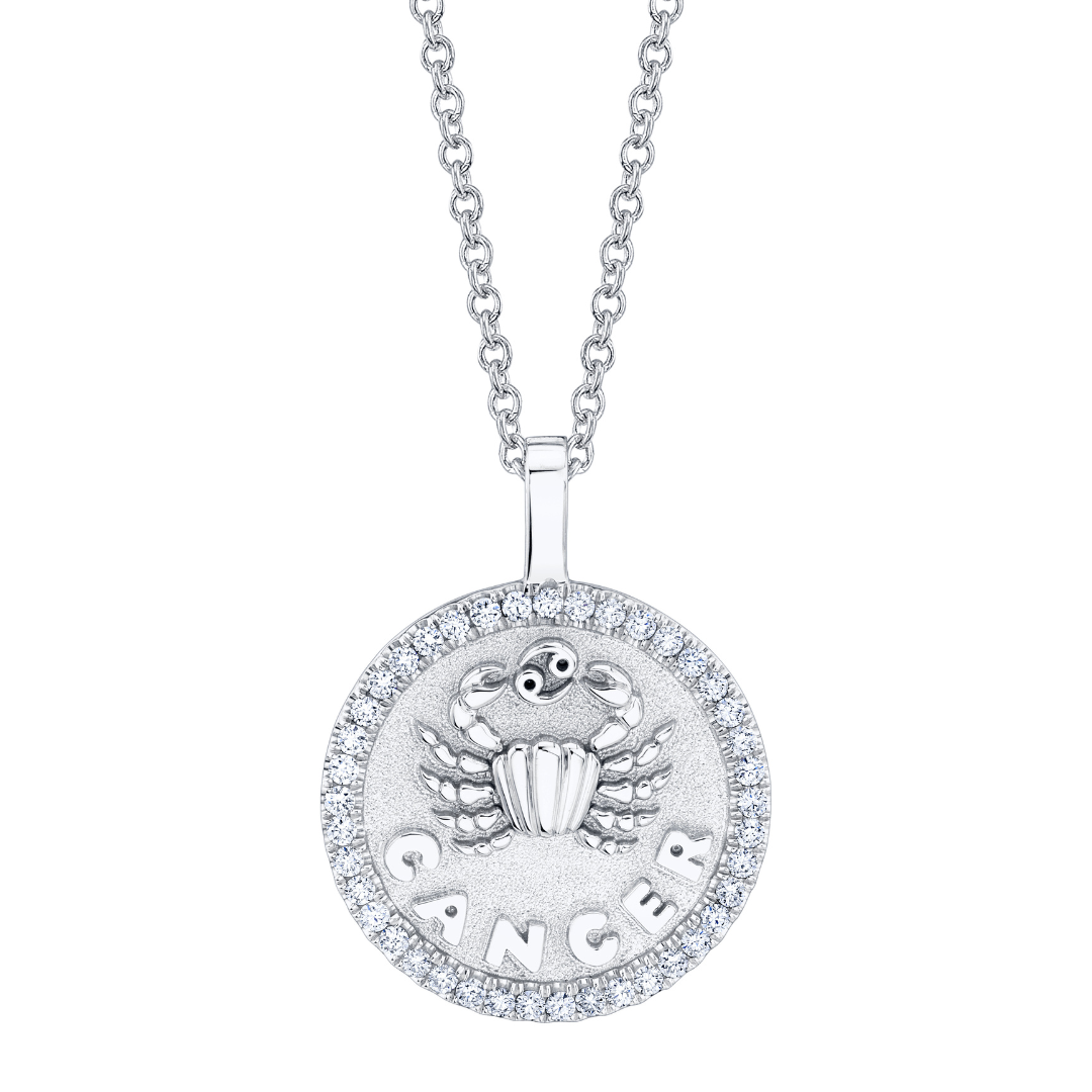 CANCER ZODIAC COIN PENDANT WITH DIAMOND FRAME 3 CANCER ZODIAC COIN PENDANT WITH DIAMOND FRAME