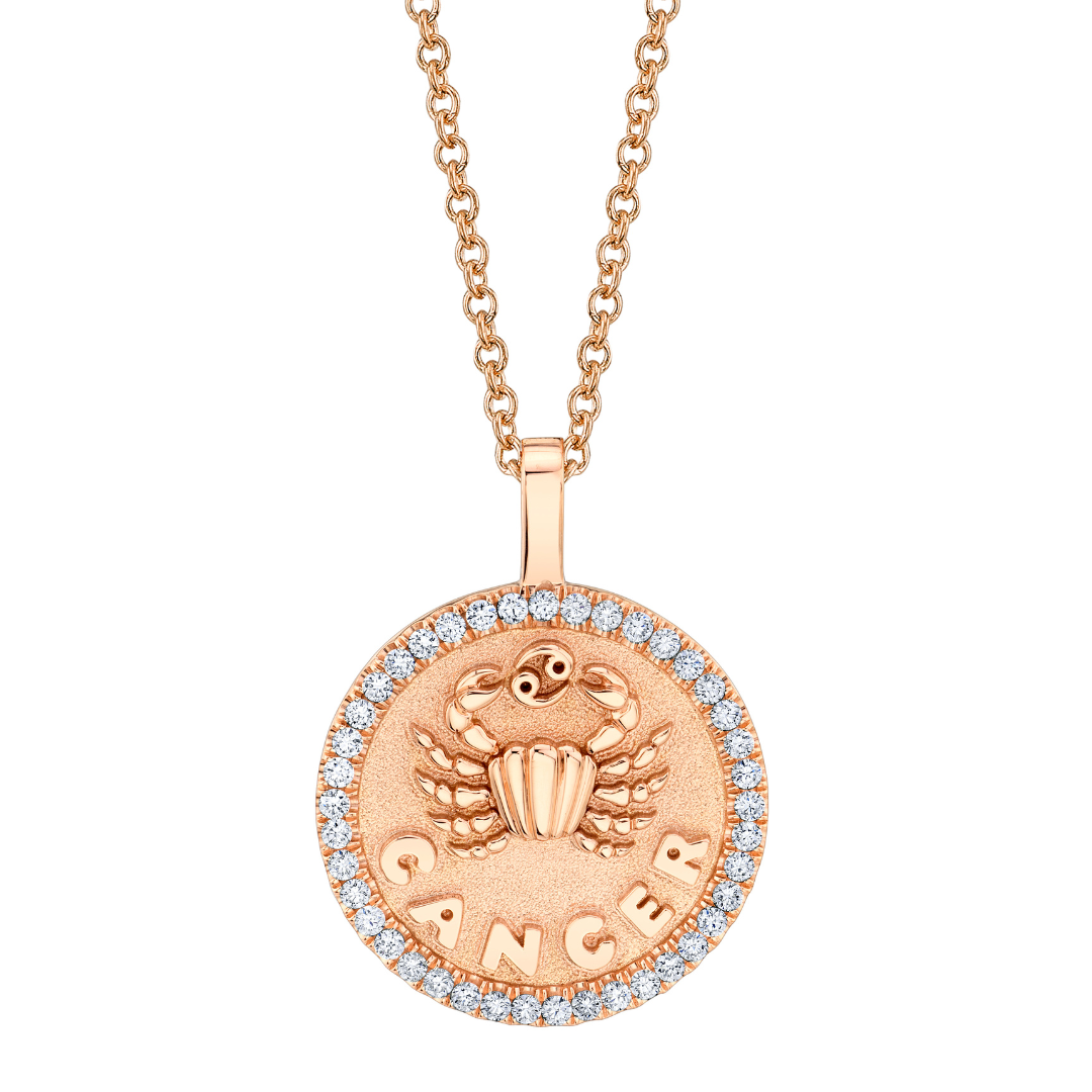 CANCER ZODIAC COIN PENDANT WITH DIAMOND FRAME 4 CANCER ZODIAC COIN PENDANT WITH DIAMOND FRAME