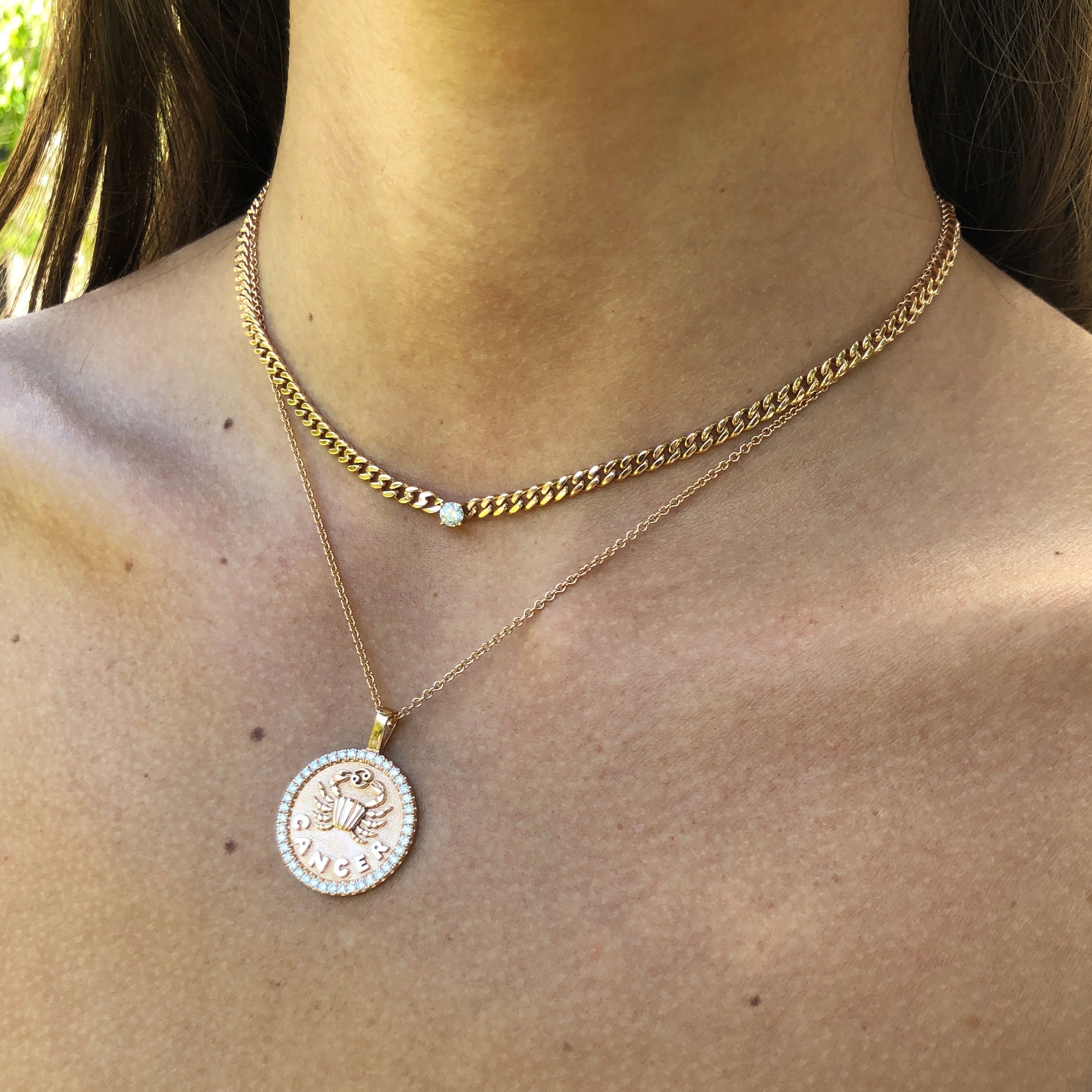 CANCER ZODIAC COIN PENDANT WITH DIAMOND FRAME 5 CANCER ZODIAC COIN PENDANT WITH DIAMOND FRAME