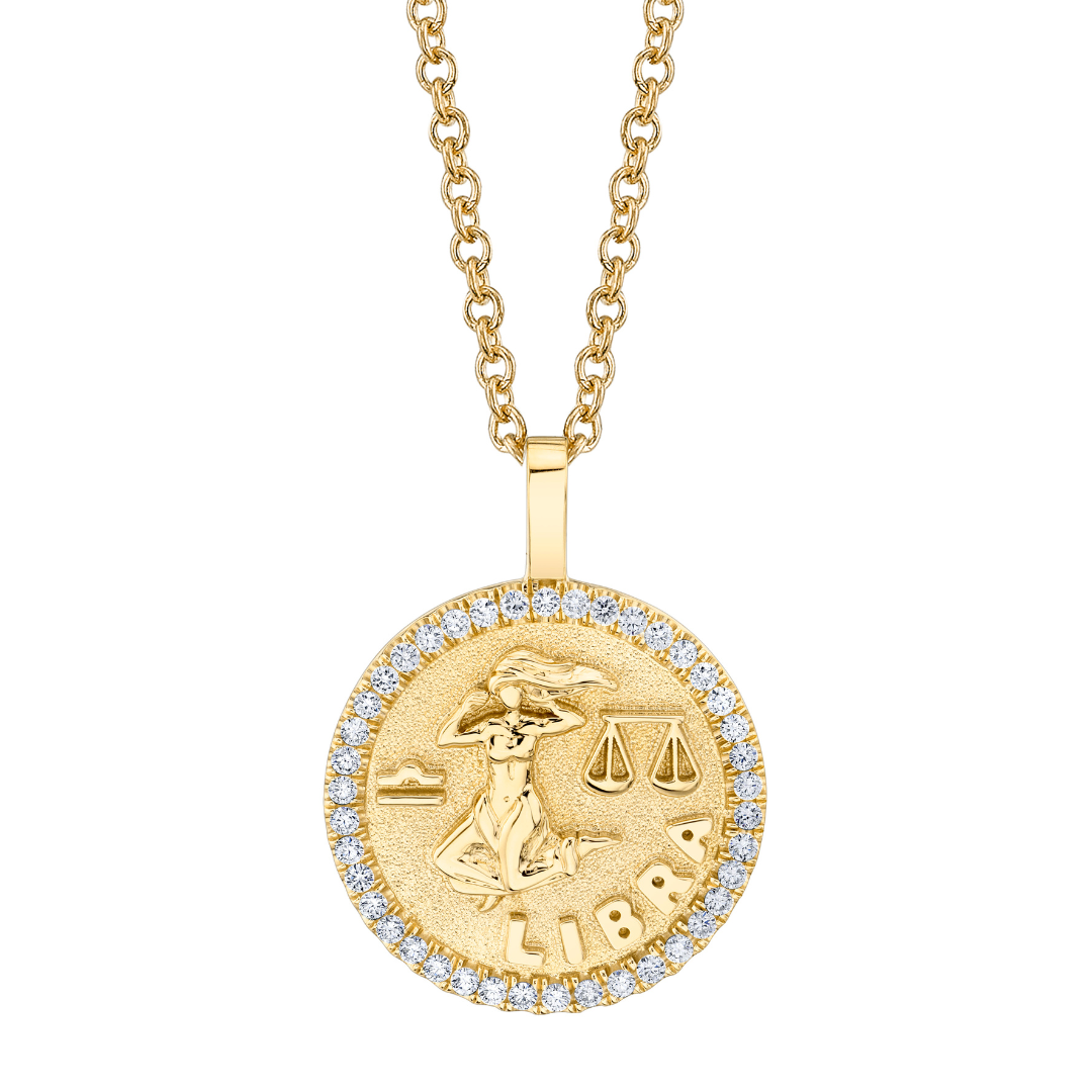 LIBRA ZODIAC COIN PENDANT WITH DIAMOND FRAME