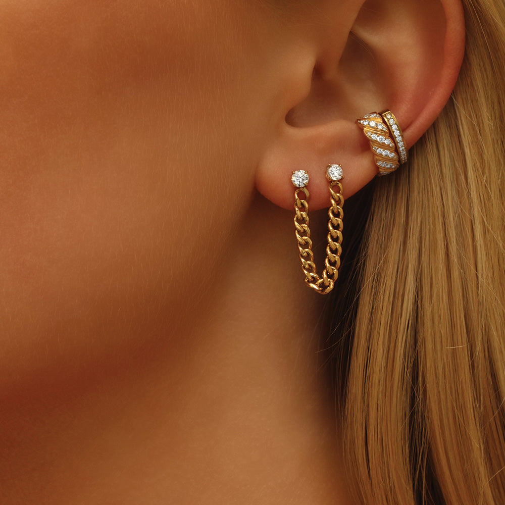 CUBAN LINK DOUBLE-PIERCING EARRING WITH ROUND DIAMONDS 6 CUBAN LINK DOUBLE-PIERCING EARRING WITH ROUND DIAMONDS