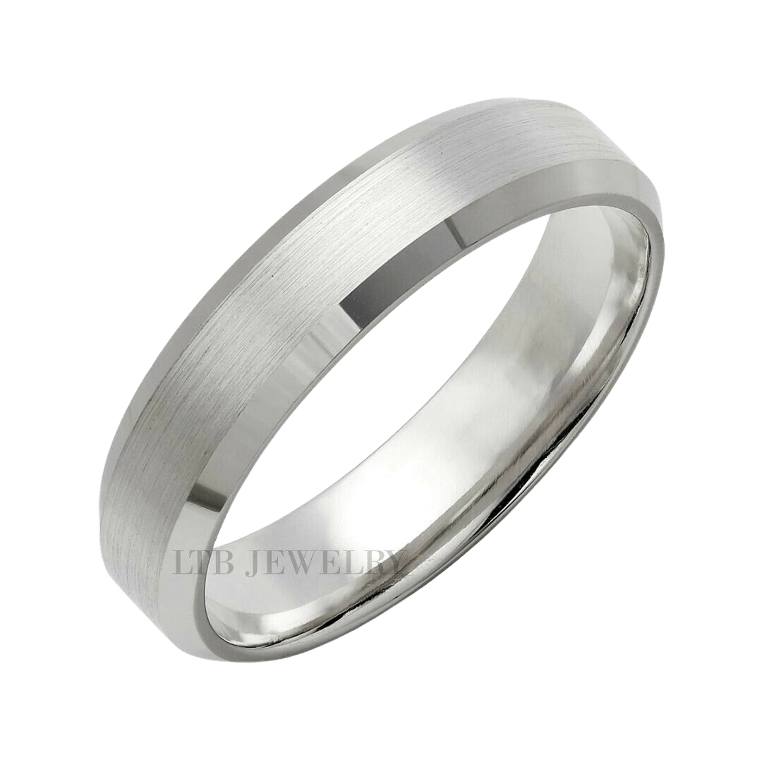 5mm 14K White Gold Beveled Edge Mens Wedding Bands