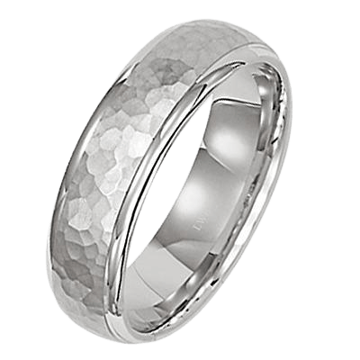 14K White Gold Hammered Finish Mens Wedding Bands