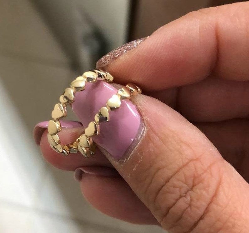 14K Solid Yellow Gold Heart Ring