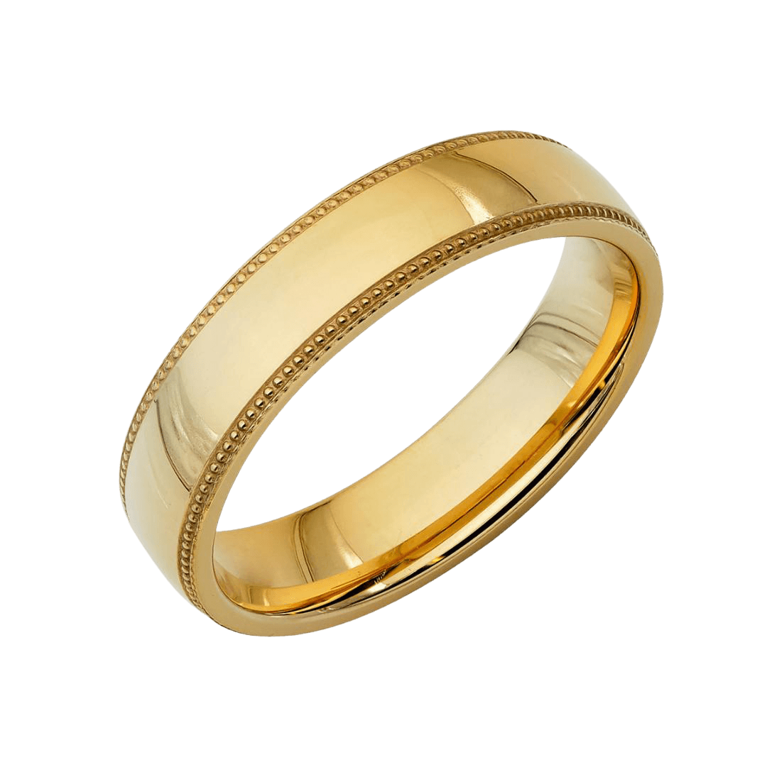 5mm 14K Gold Dome Milgrain Mens and Womens Wedding Bands