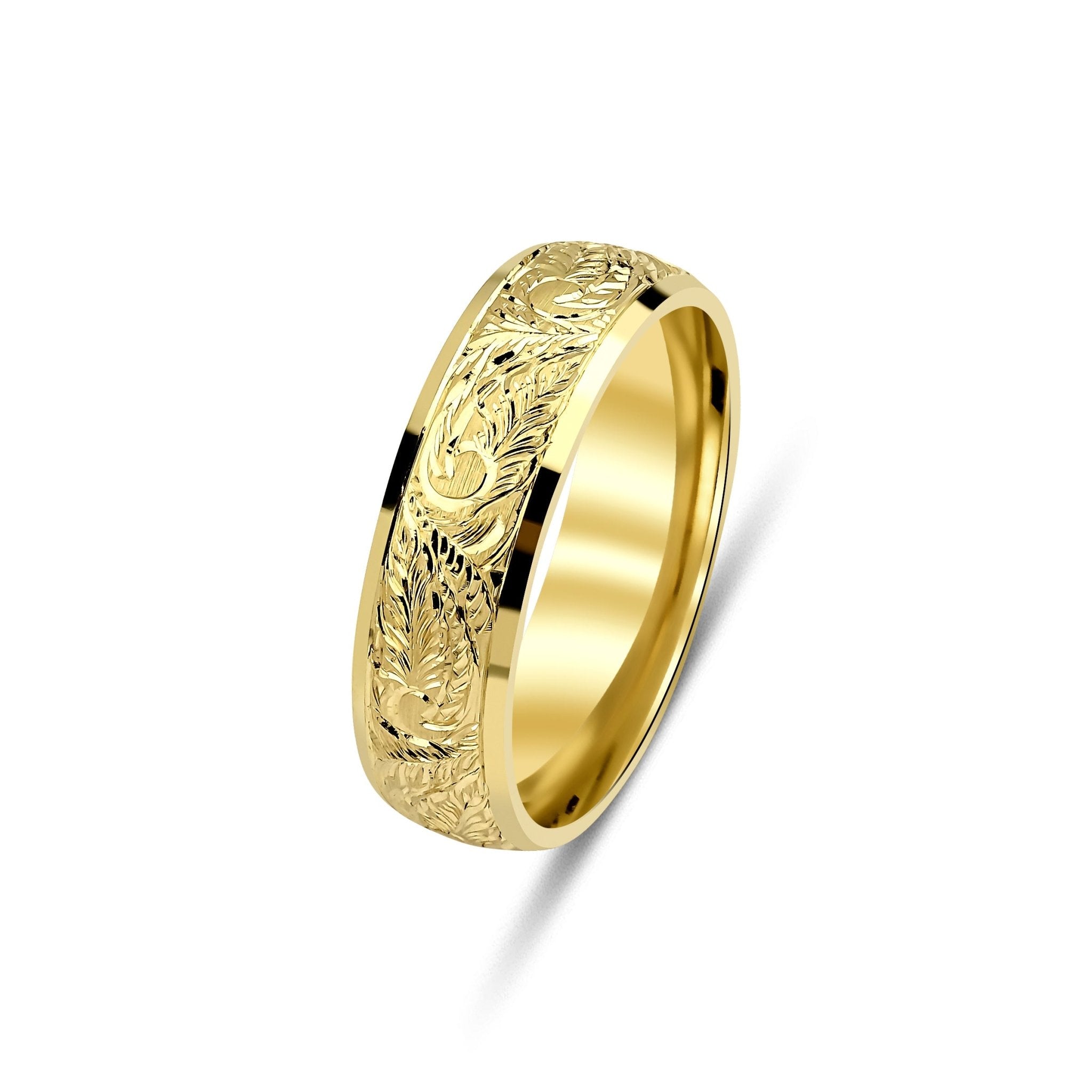 6mm 10K 14K 18K Yellow Hand Engraved Wedding Rings