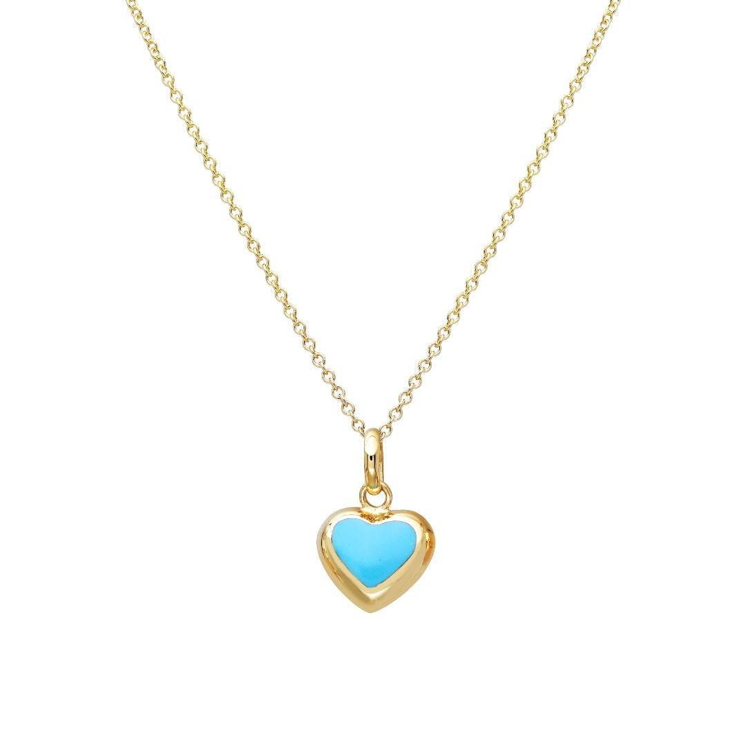 14K Yellow Gold Turquoise Puffed Heart Pendant or Necklace