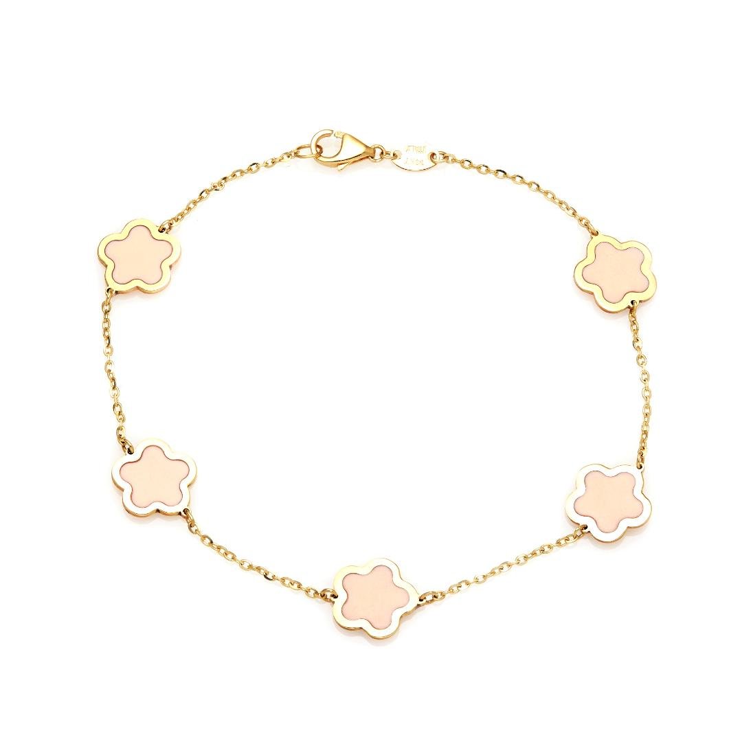 14K Yellow Gold Pink Station Blossom Bracelet