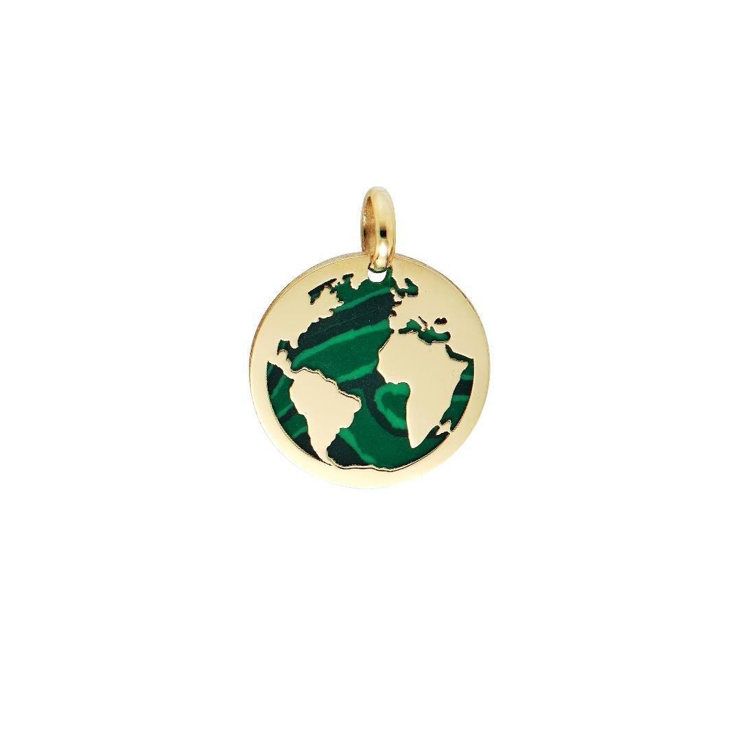 14K Yellow Gold Malachite World Map Necklace, Earth Necklace 4 14K Yellow Gold Malachite World Map Necklace, Earth Necklace