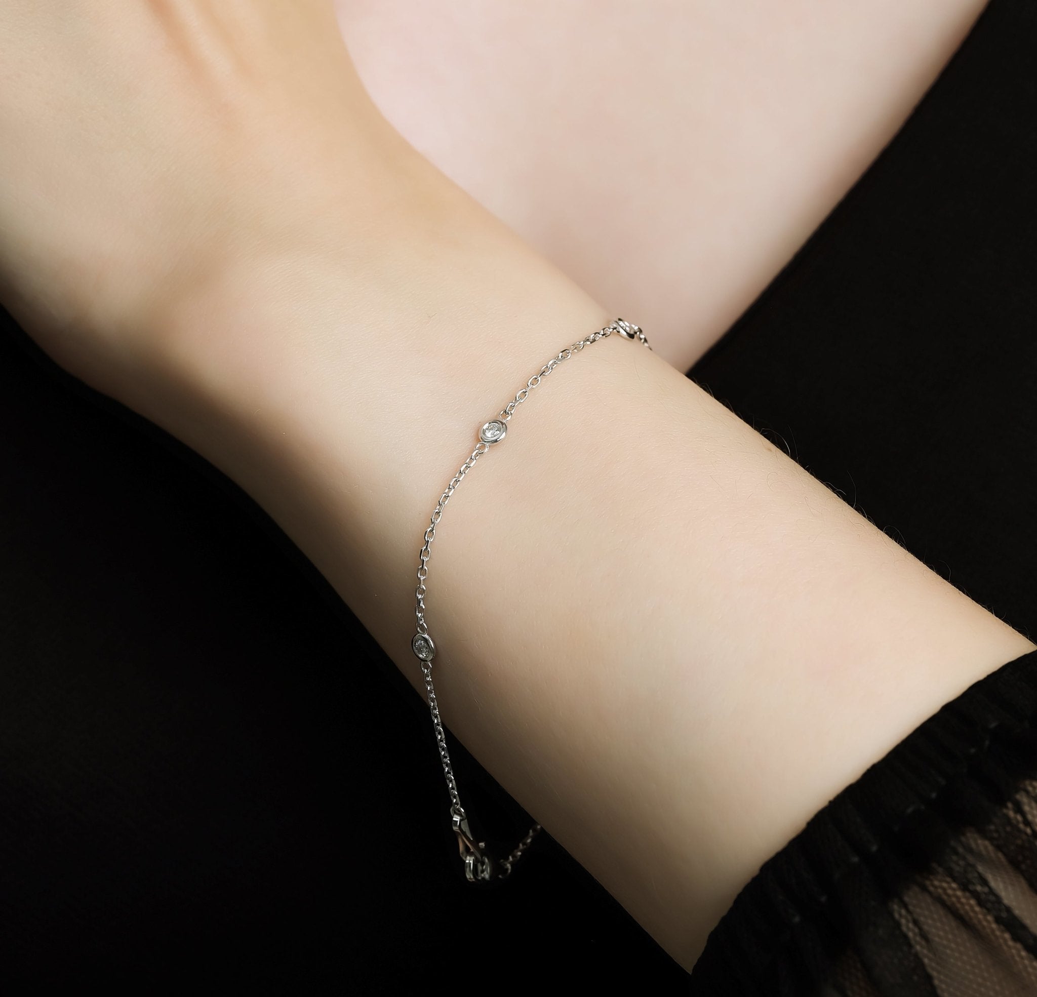 14K White Gold Diamond By the Yard Station Bracelet