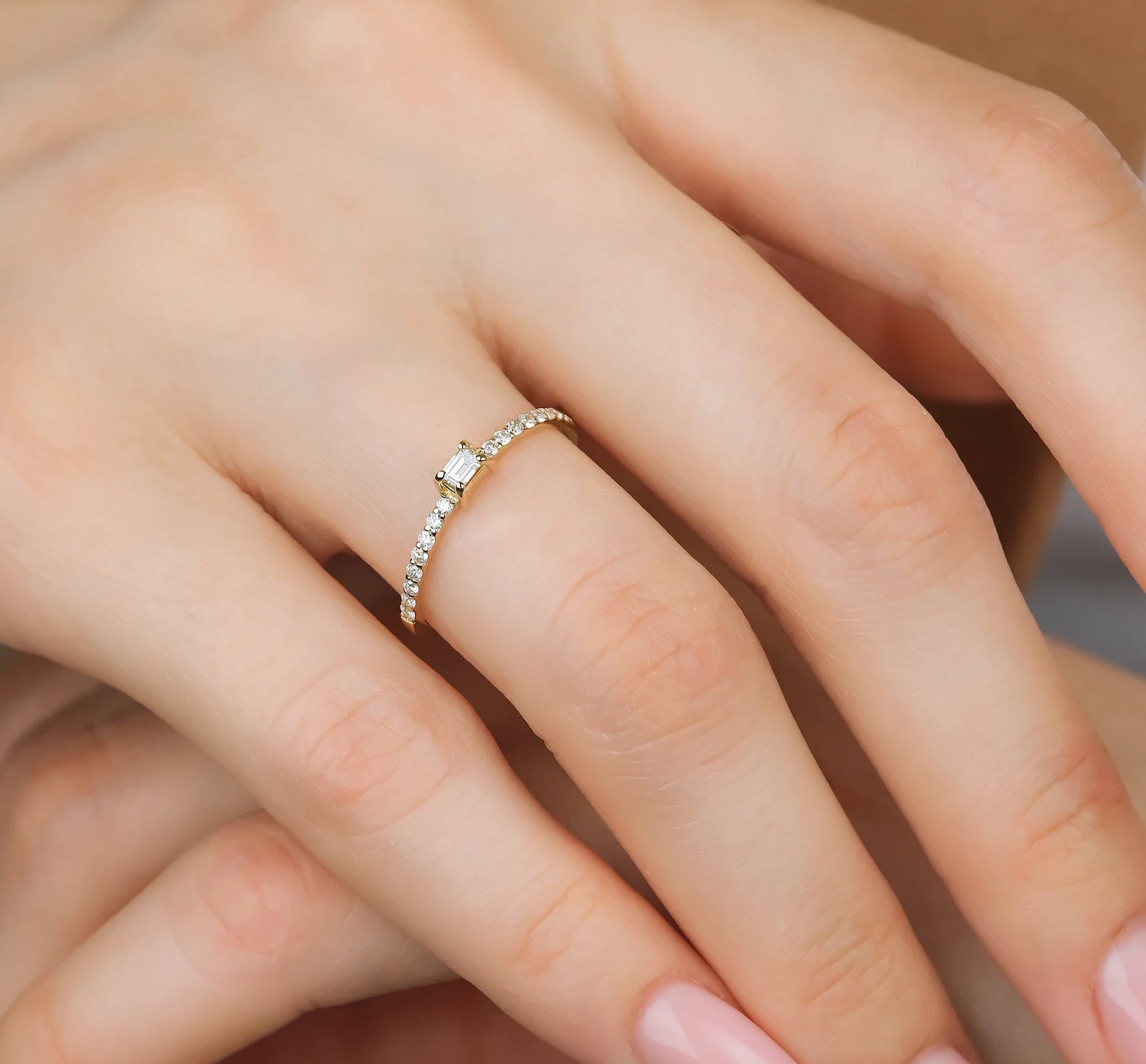 14K Gold Baguette Diamond Wedding Ring