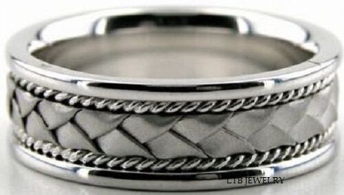 14K White Gold Handmade Mens Wedding Bands